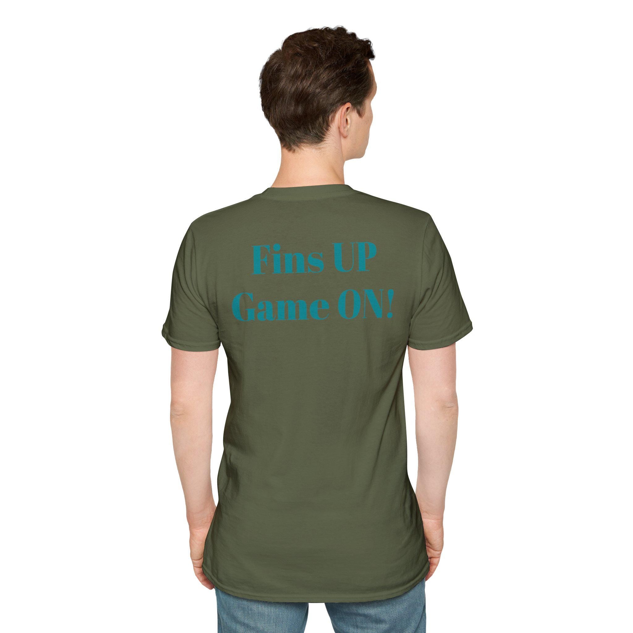 Miami -Fins Up, Game On!-  Fan T-Shirt - Dolphin Mascot - Miami Dolphin Graphic T-Shirt