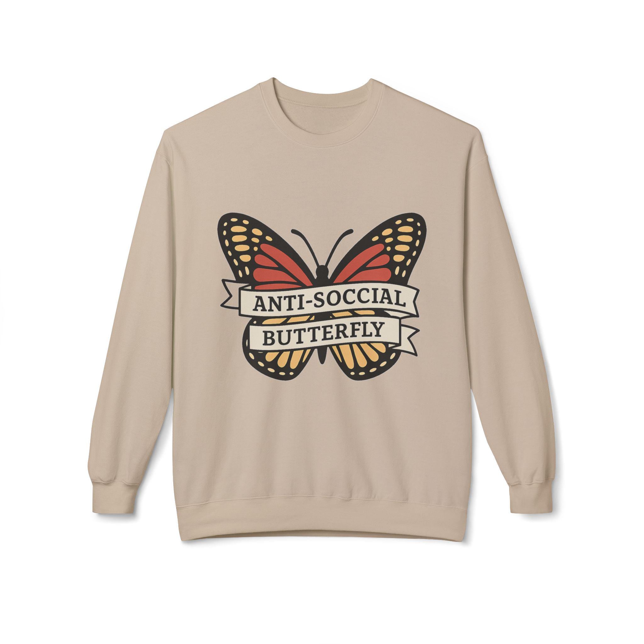 Anti-Social Butterfly Crewneck Sweatshirt | Funny Gift, Casual Wear, Graphic Sweatshirt, Cozy Loungewear, Unique Design