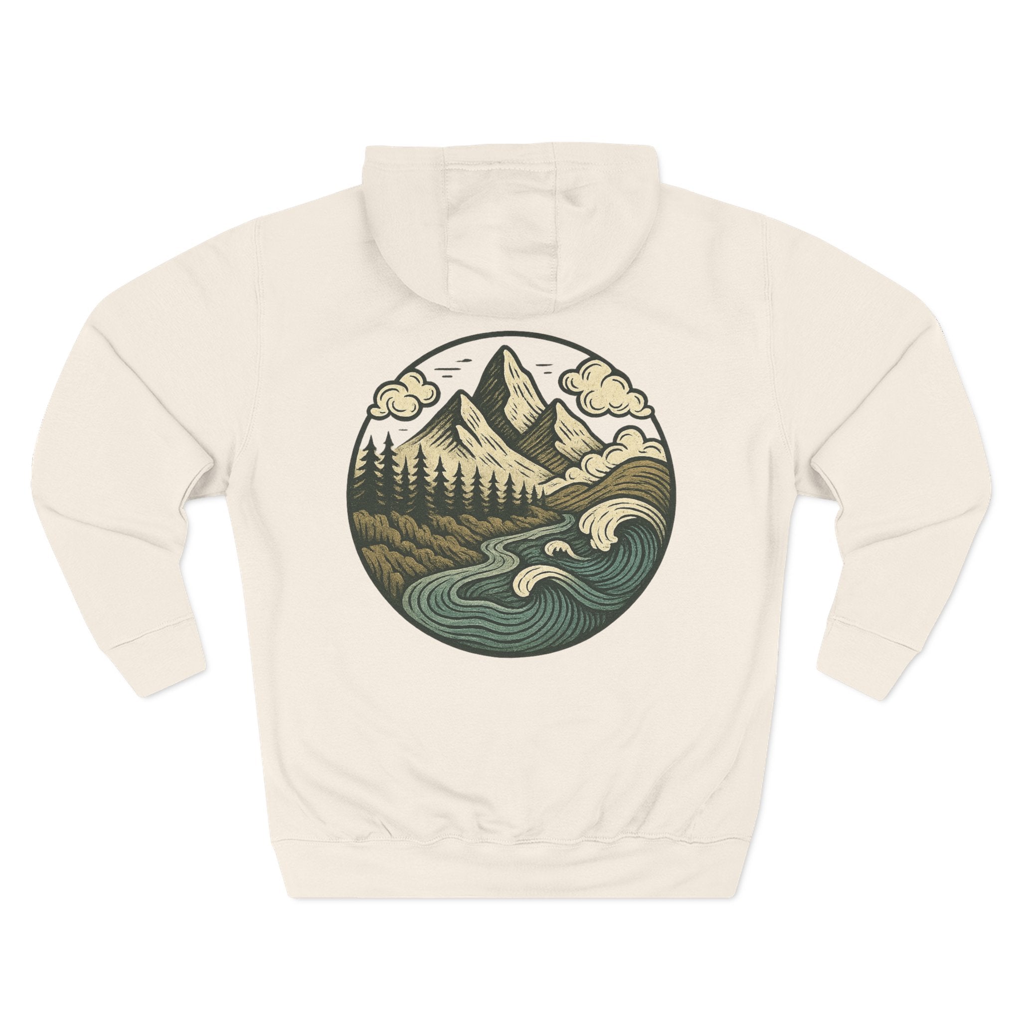 Mountain Adventure Three-Panel Fleece Hoodie, Passport to Adventure Design, Hiking Gift, Unisex Sizes S-3XL, Soft Comfort, Kangaroo Pocket,