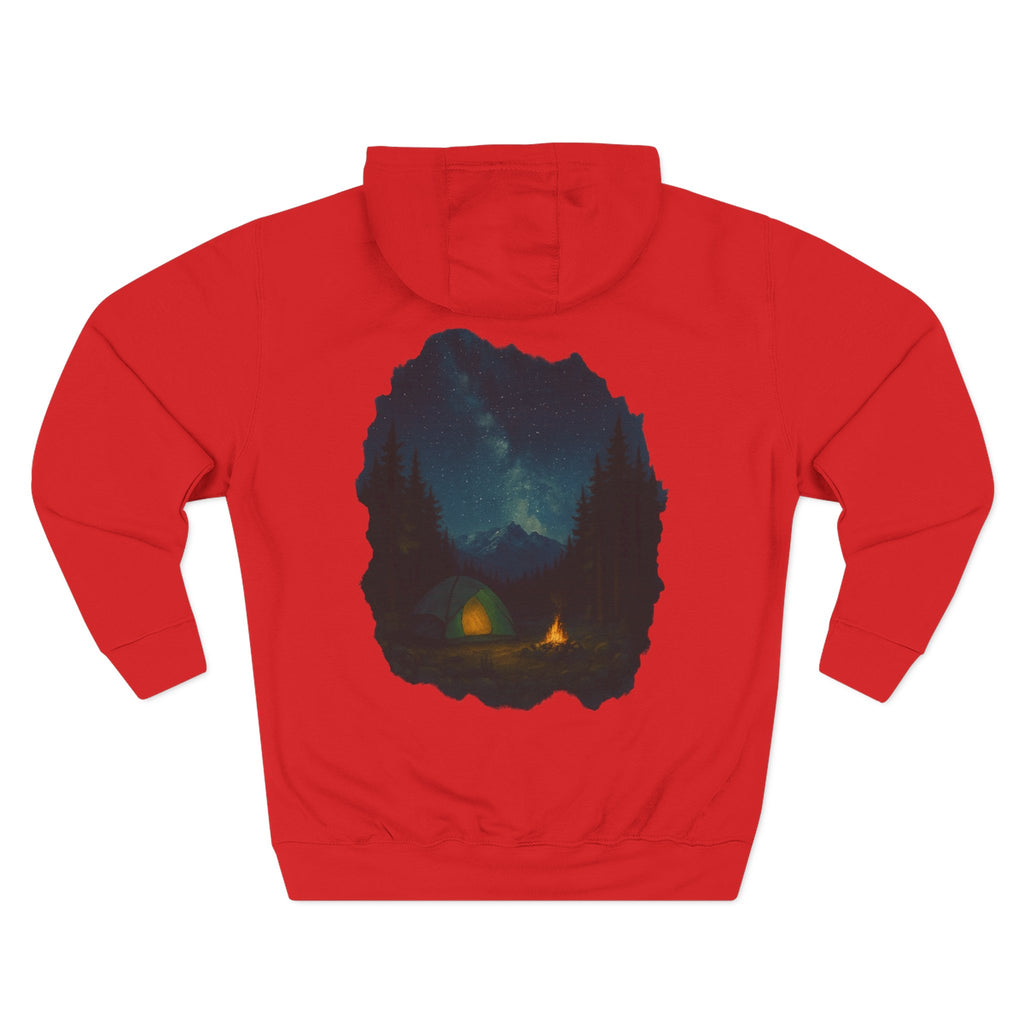 Three-Panel Fleece Hoodie - Cozy Campfire Nights Camping Sweater, Hiking Adventure Pullover, Wilderness Mountain Camper Gift