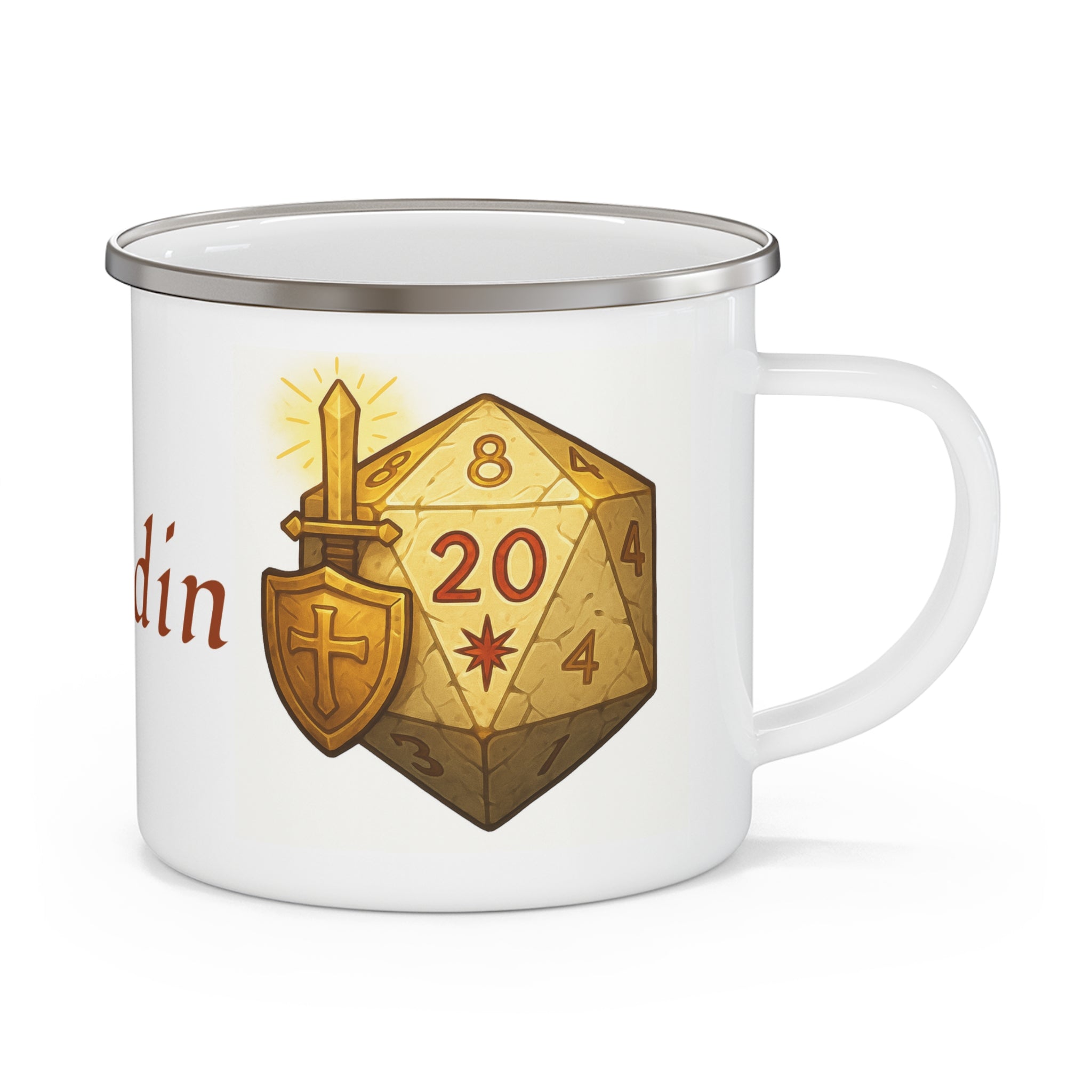Paladin D20 Enamel Mug — Faith, Steel, and a Natural 20