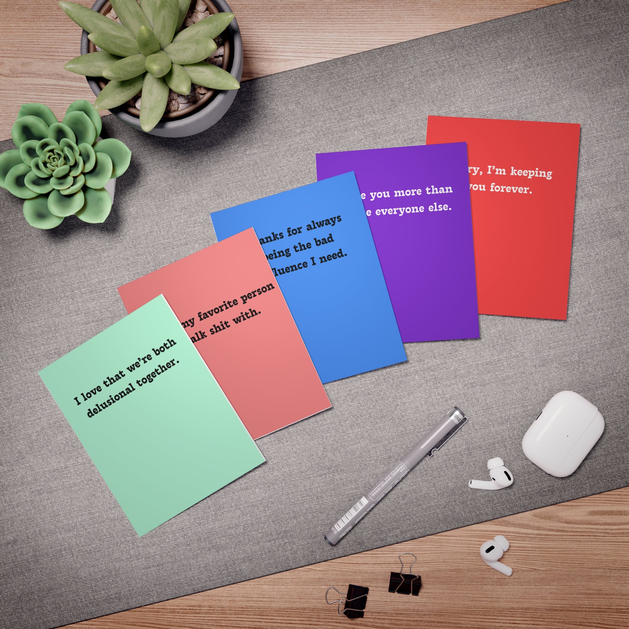 Best Friends Funny Sarcastic Greeting Cards (Group 1) — 5-Pack for Besties