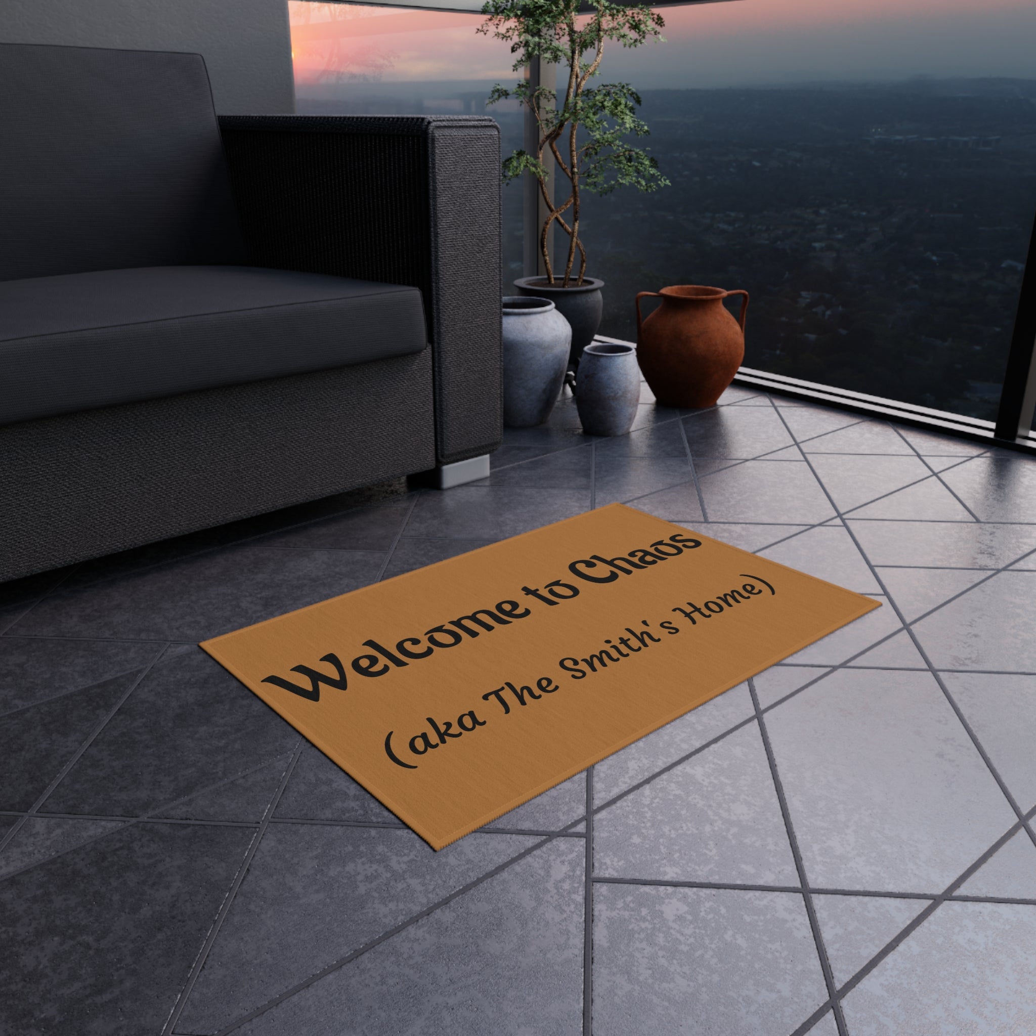Welcome to Chaos Outdoor Rug | Stylish Doormat, Home Decor, Front Porch Decor, Gift for New Homeowners, Personalized Welcome Mat