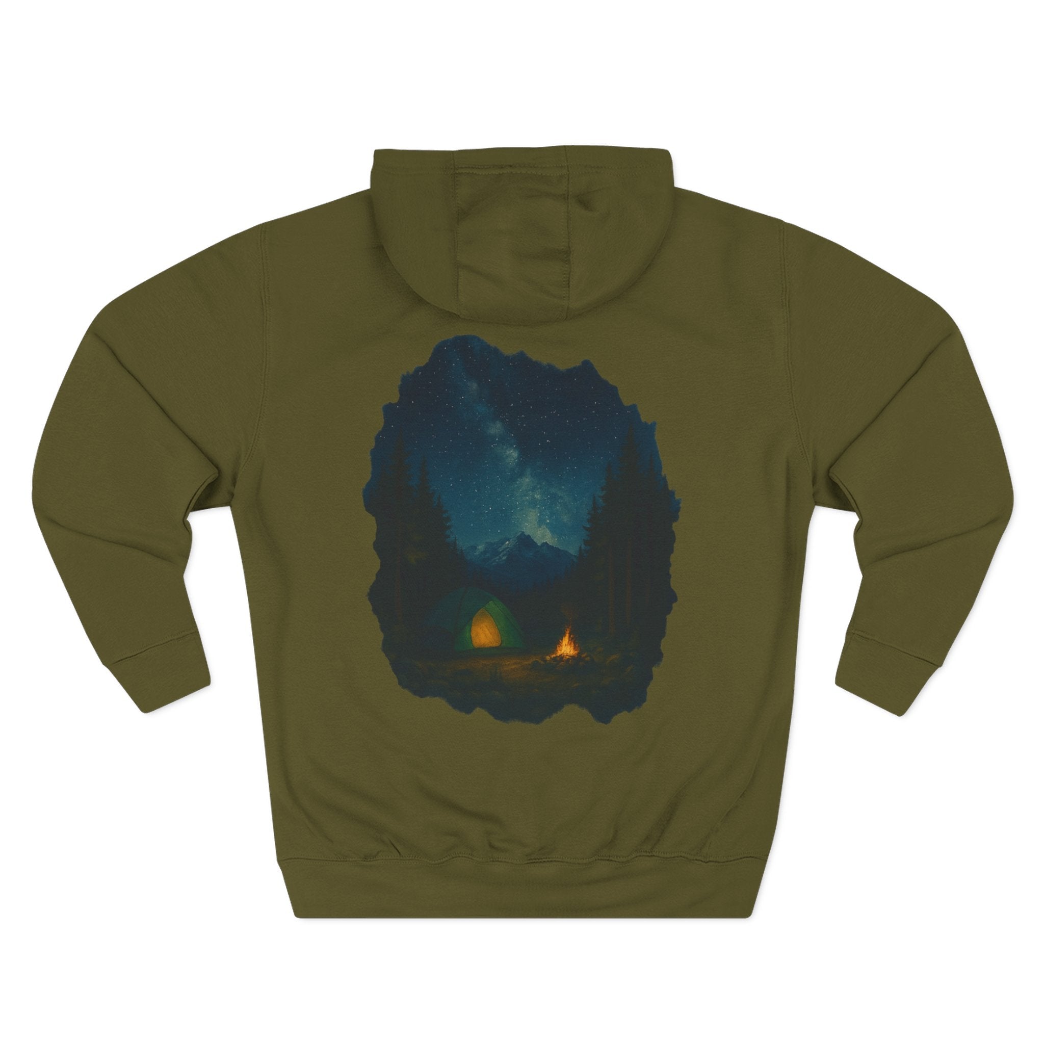 Three-Panel Fleece Hoodie - Cozy Campfire Nights Camping Sweater, Hiking Adventure Pullover, Wilderness Mountain Camper Gift