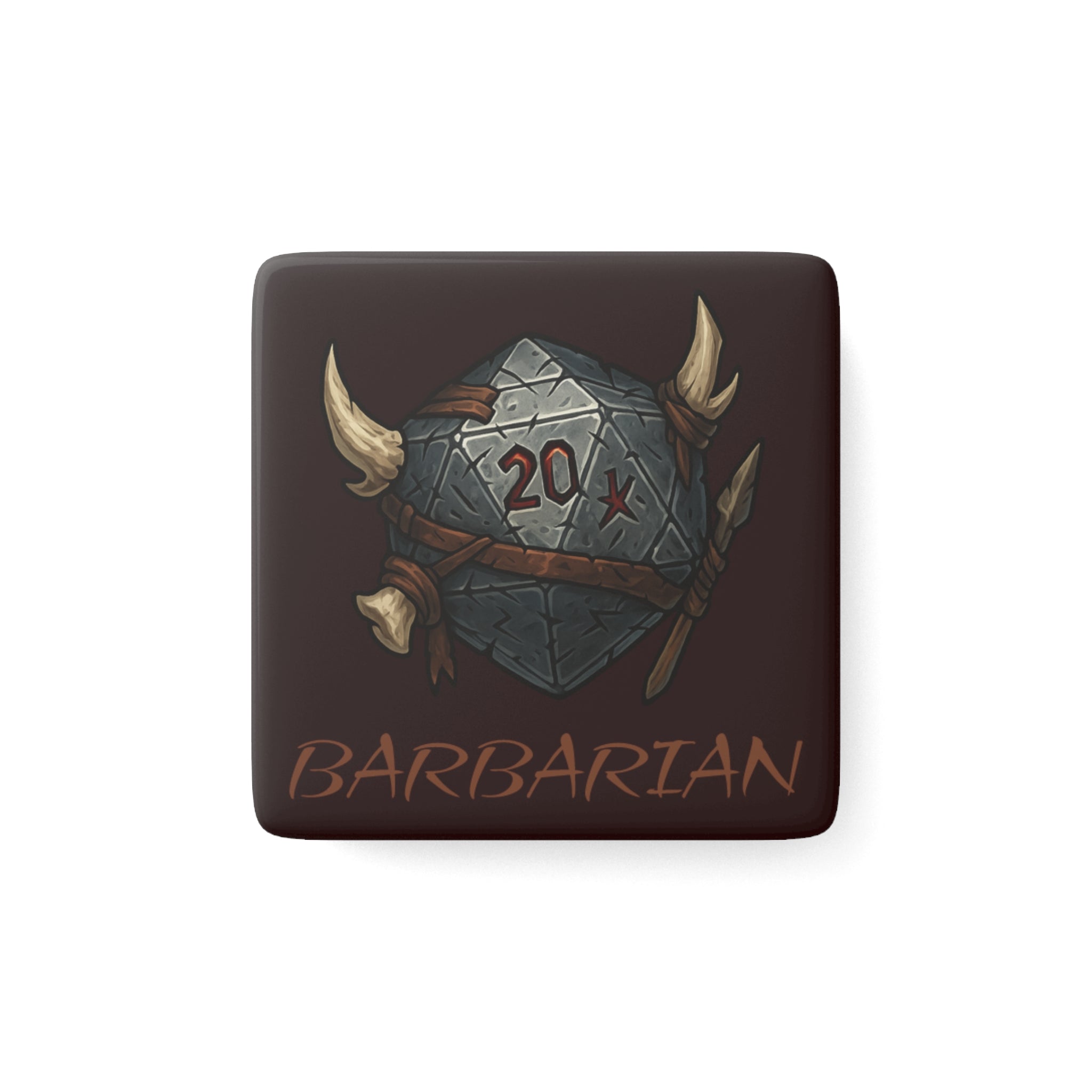 Barbarian D20 Porcelain Square Magnet — RPG Gamer Dice Art