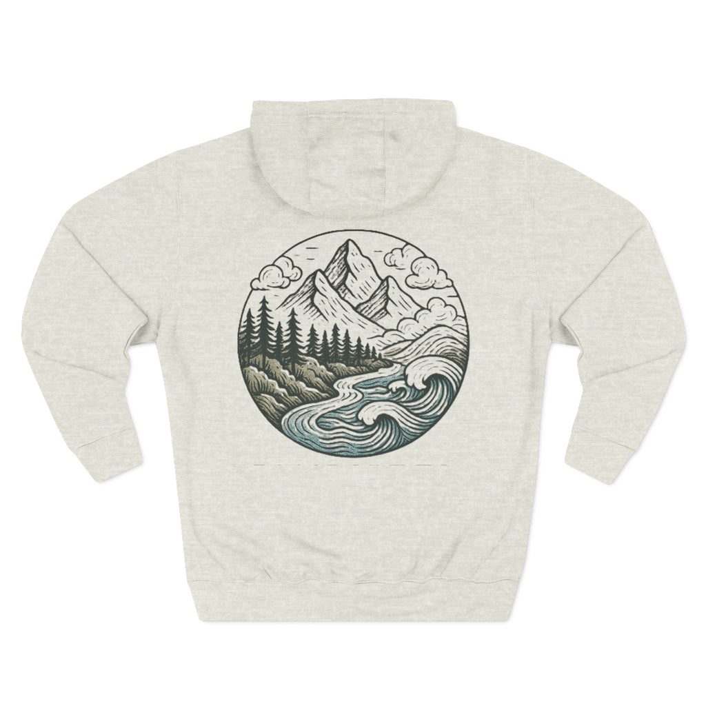 Mountain Adventure Three-Panel Fleece Hoodie, Passport to Adventure Design, Hiking Gift, Unisex Sizes S-3XL, Soft Comfort, Kangaroo Pocket,