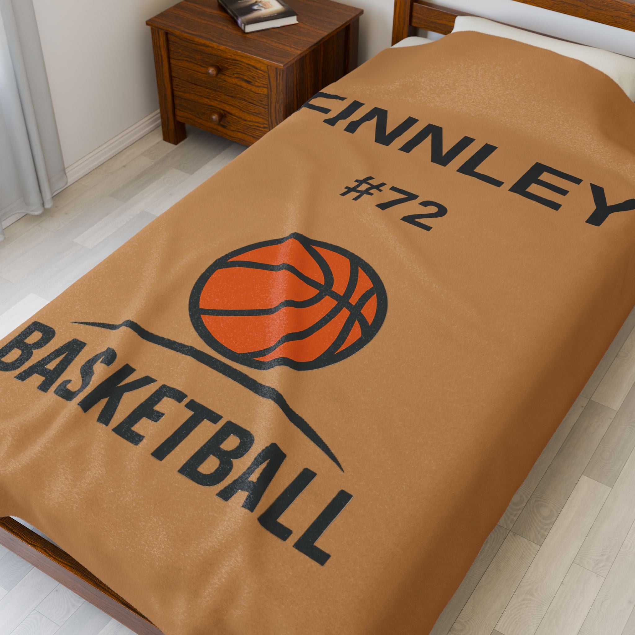 Personalized Basketball Velveteen Plush Blanket, Cozy Sports Throw, Custom Name Blanket, Gift for Athletes, Team Spirit Decor
