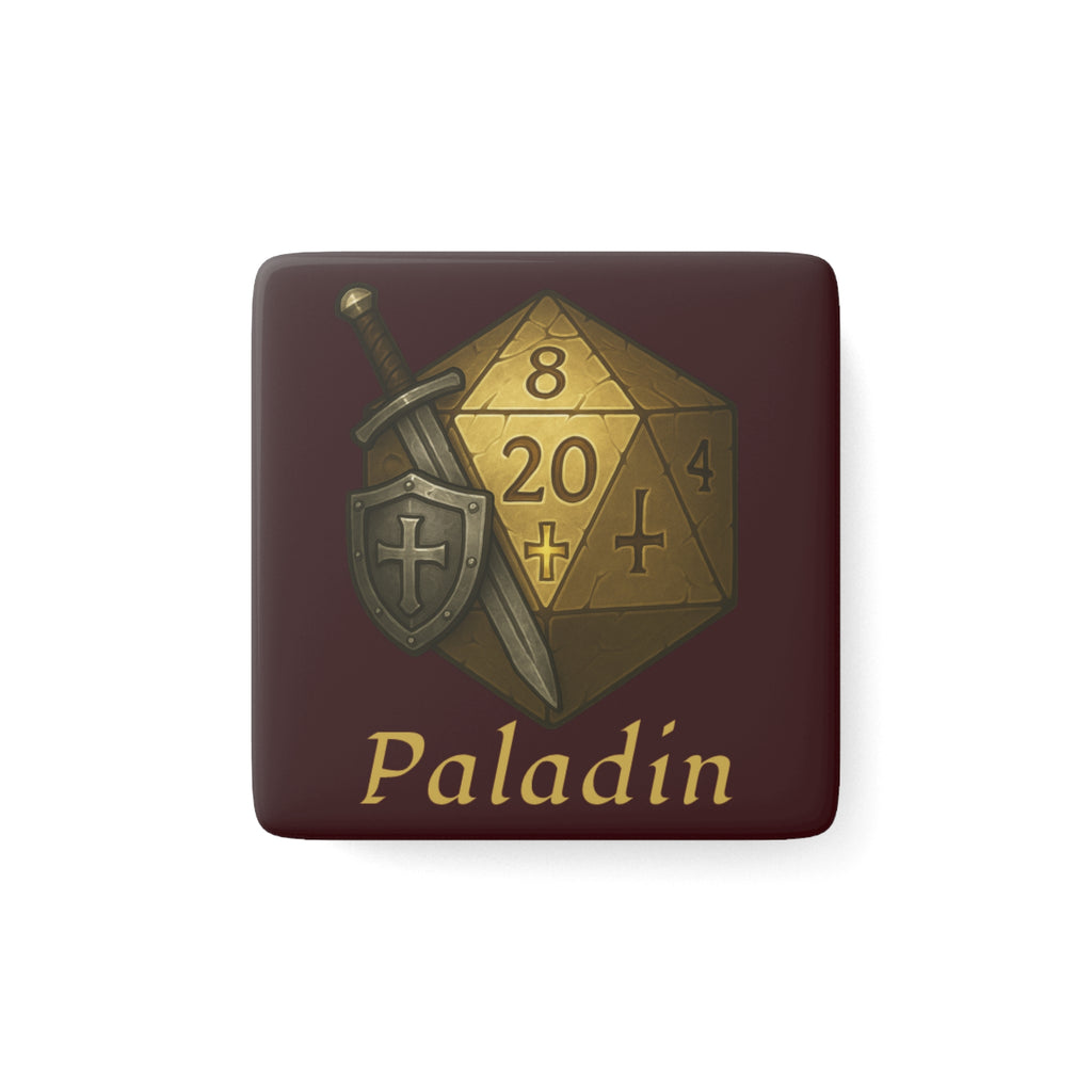 Paladin RPG Porcelain Magnet — D20 Dice & Sword Fantasy Tabletop Magnet