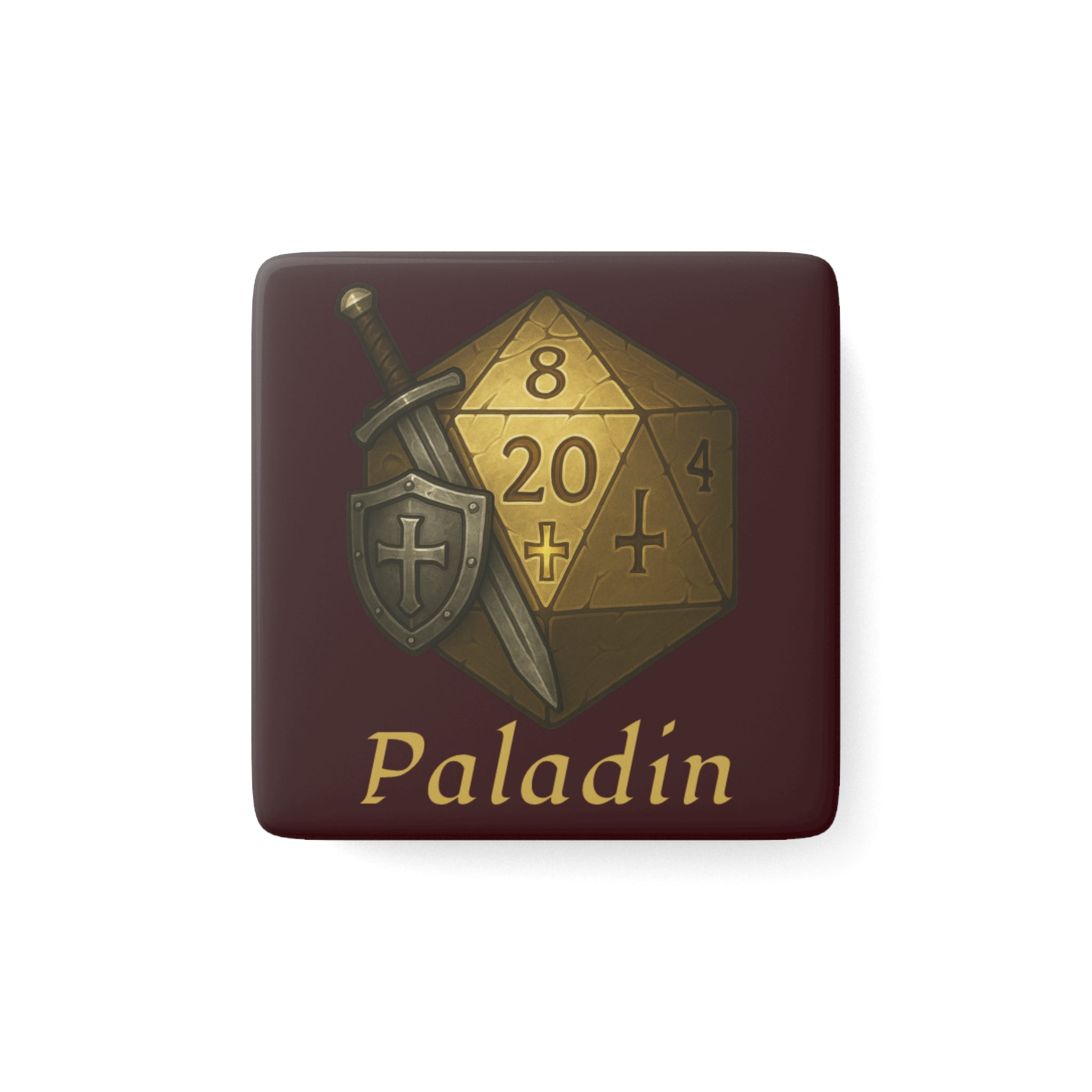 Paladin RPG Porcelain Magnet — D20 Dice & Sword Fantasy Tabletop Magnet