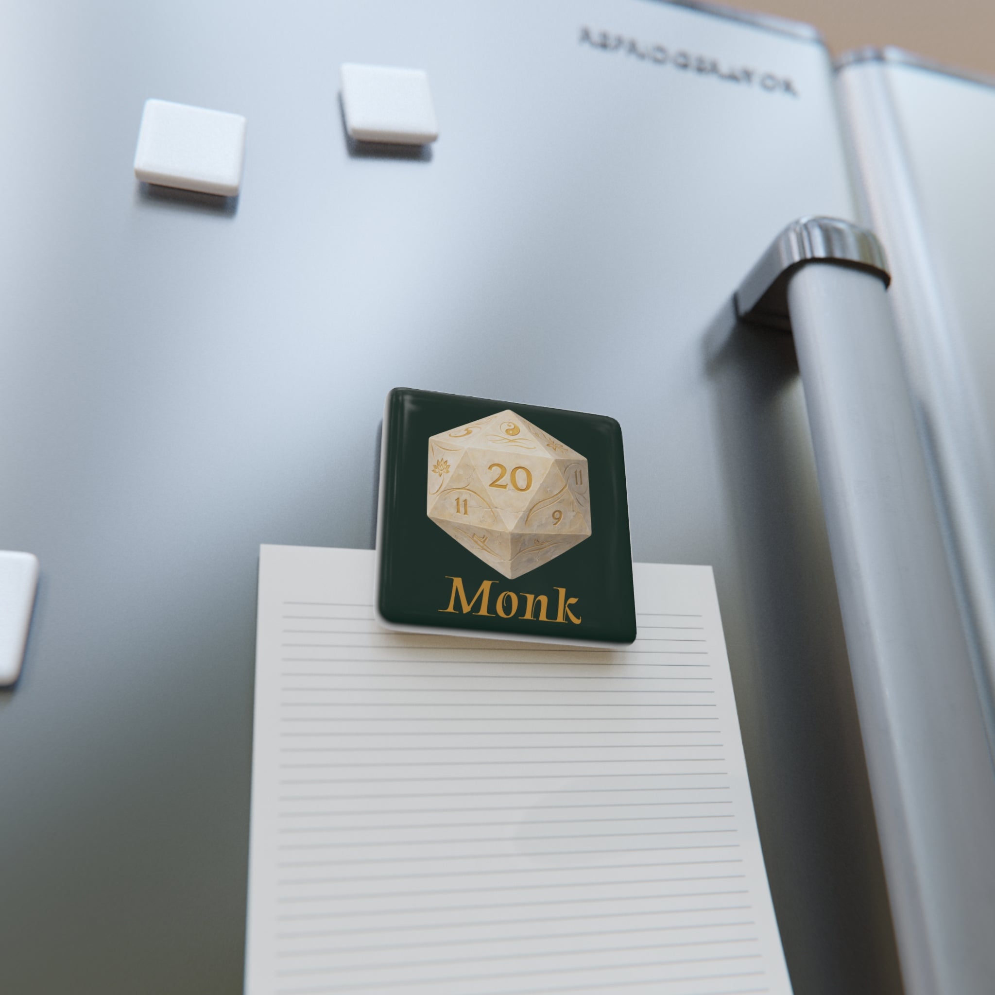Monk D20 Porcelain Magnet — RPG Dice Square Fridge Magnet