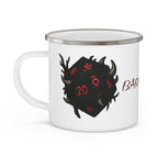 Barbarian D20 Enamel Camping Mug — RPG Dice & Fantasy Campfire Mug