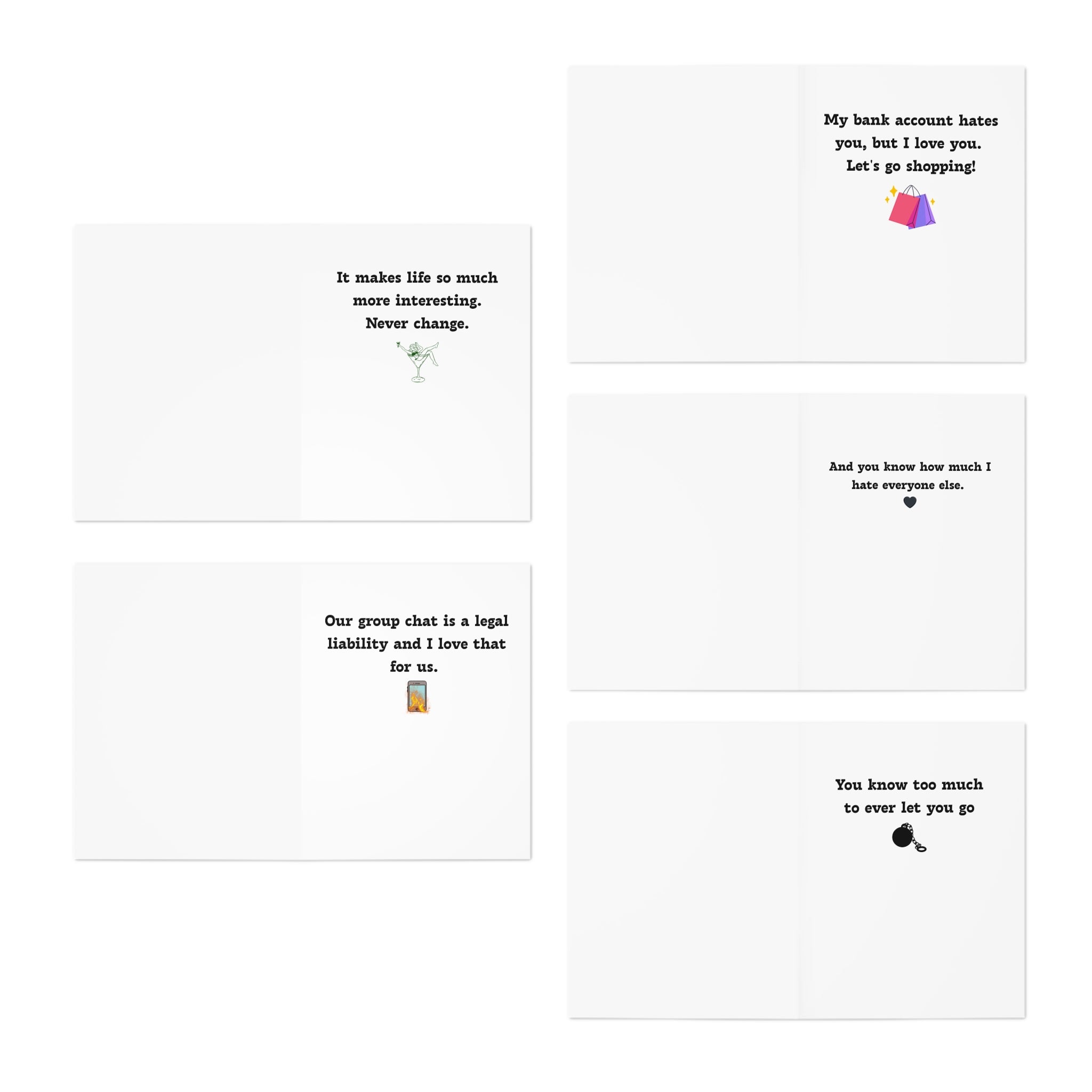 Best Friends Funny Sarcastic Greeting Cards (Group 1) — 5-Pack for Besties