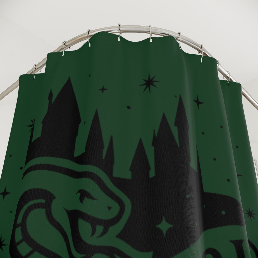 Slytherin Shower Curtain | Snake House Bathroom Decor | Wizarding World Bath | Green and Black | Ambition & Cunning Gift | Castle Silhouette