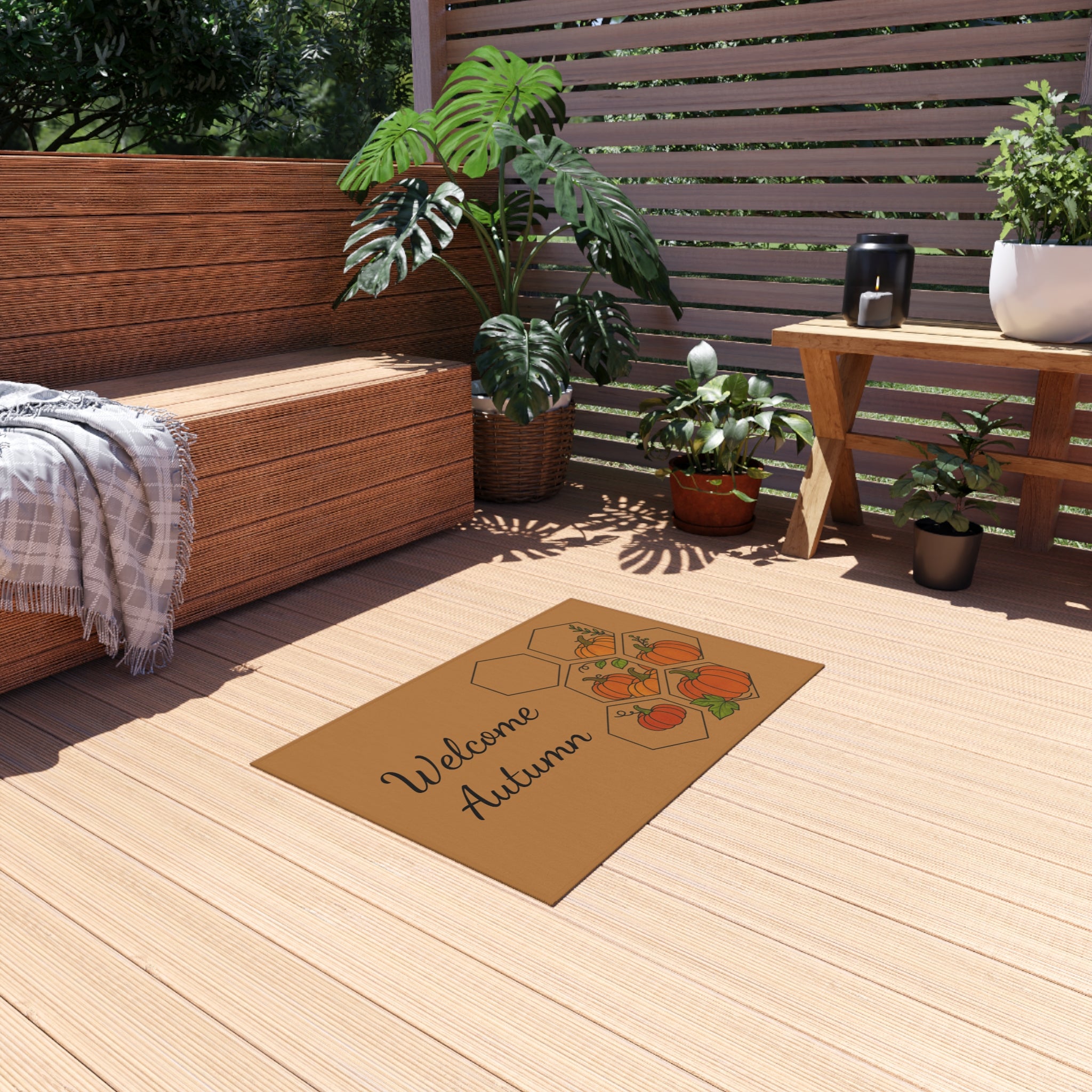 Autumn Welcome Outdoor Rug with Pumpkin Design | Fall Decor, Garden Mat, Patio Entryway, Harvest Party, Seasonal Home Accent
