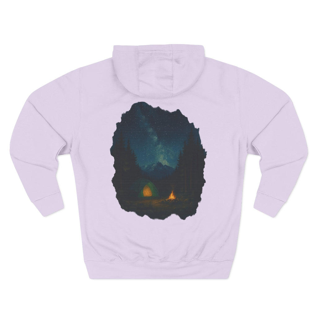 Three-Panel Fleece Hoodie - Cozy Campfire Nights Camping Sweater, Hiking Adventure Pullover, Wilderness Mountain Camper Gift