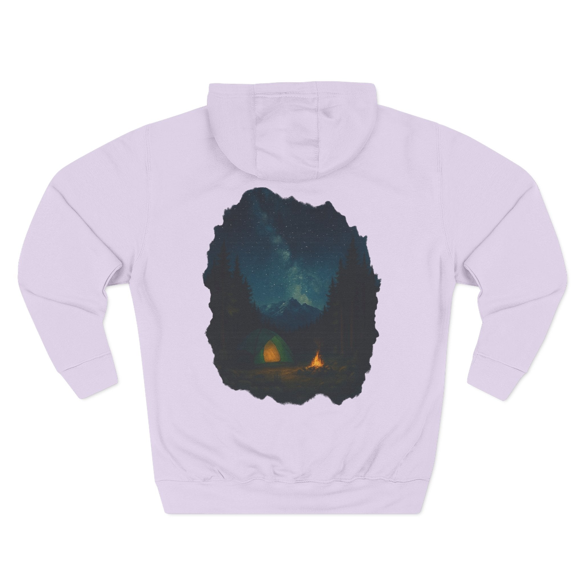 Three-Panel Fleece Hoodie - Cozy Campfire Nights Camping Sweater, Hiking Adventure Pullover, Wilderness Mountain Camper Gift