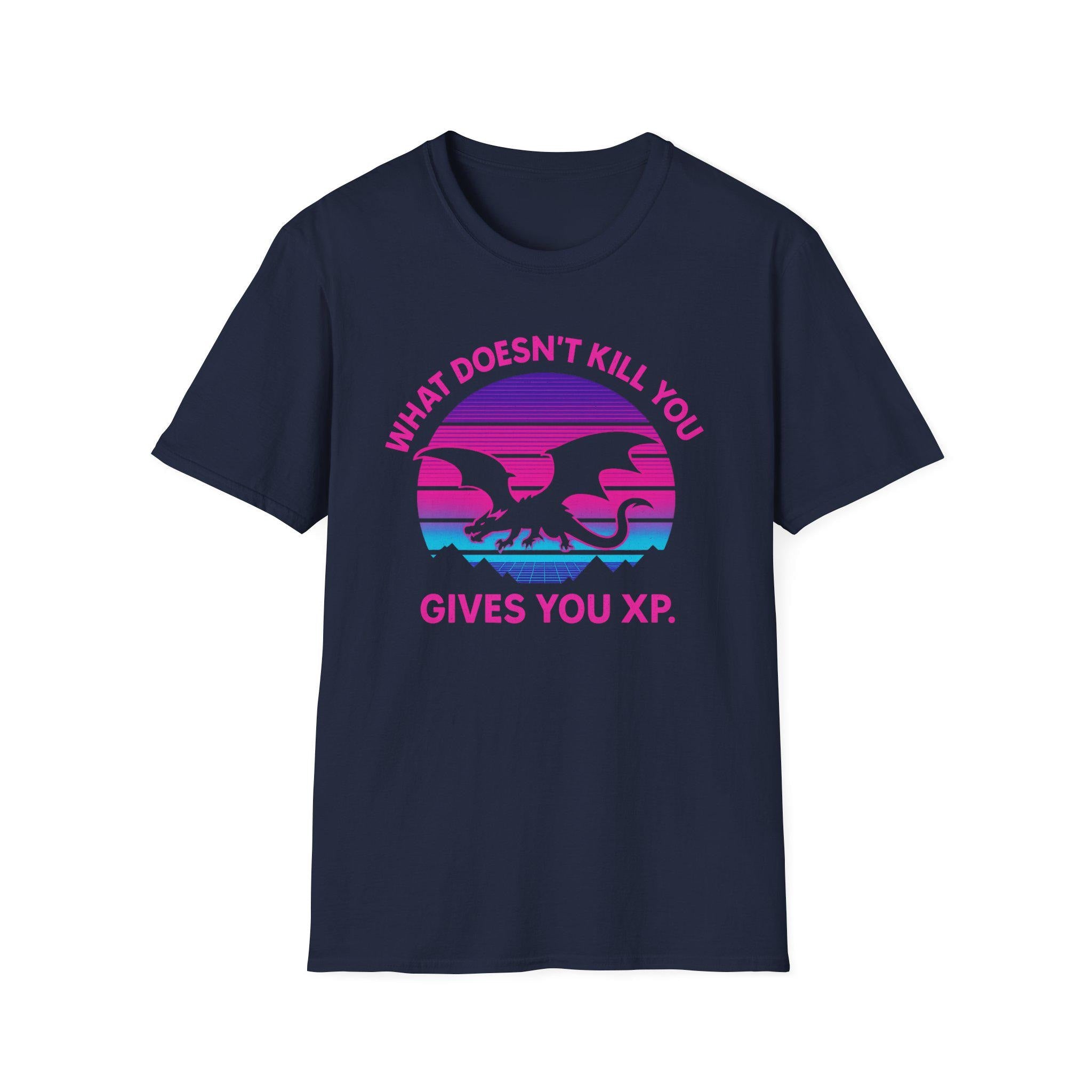What Doesnt Kill You Gives You XP T-Shirt - Retro Gamer Dragon Graphic Tee, Gaming-Inspired T-Shirt, Retro Graphic Tee, Gift for Gamers