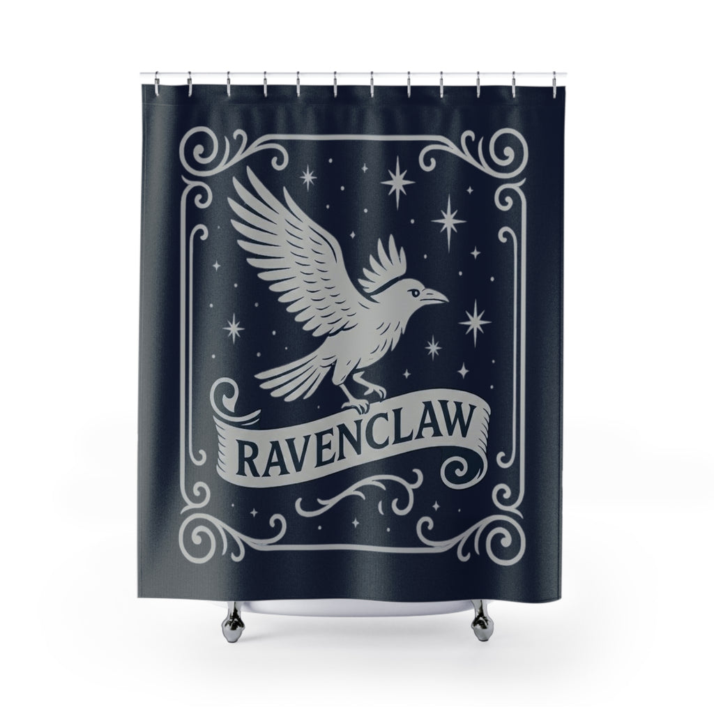 Ravenclaw Shower Curtain | Raven House Bathroom Decor | Wizarding World Bath | Blue and Silver | Wisdom & Wit Gift | Dark Academia Decor