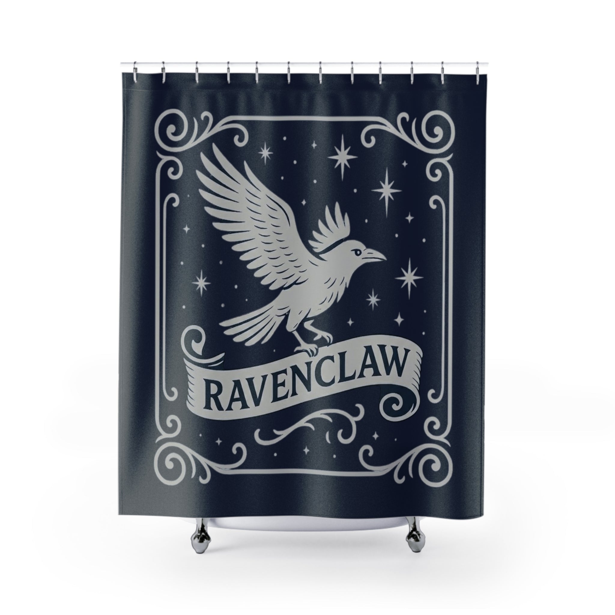 Ravenclaw Shower Curtain | Raven House Bathroom Decor | Wizarding World Bath | Blue and Silver | Wisdom & Wit Gift | Dark Academia Decor