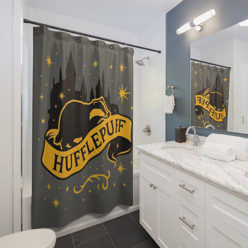 Hufflepuff Shower Curtain | Badger House Bathroom Decor | Wizarding World Bath | Loyalty & Patience Gift
