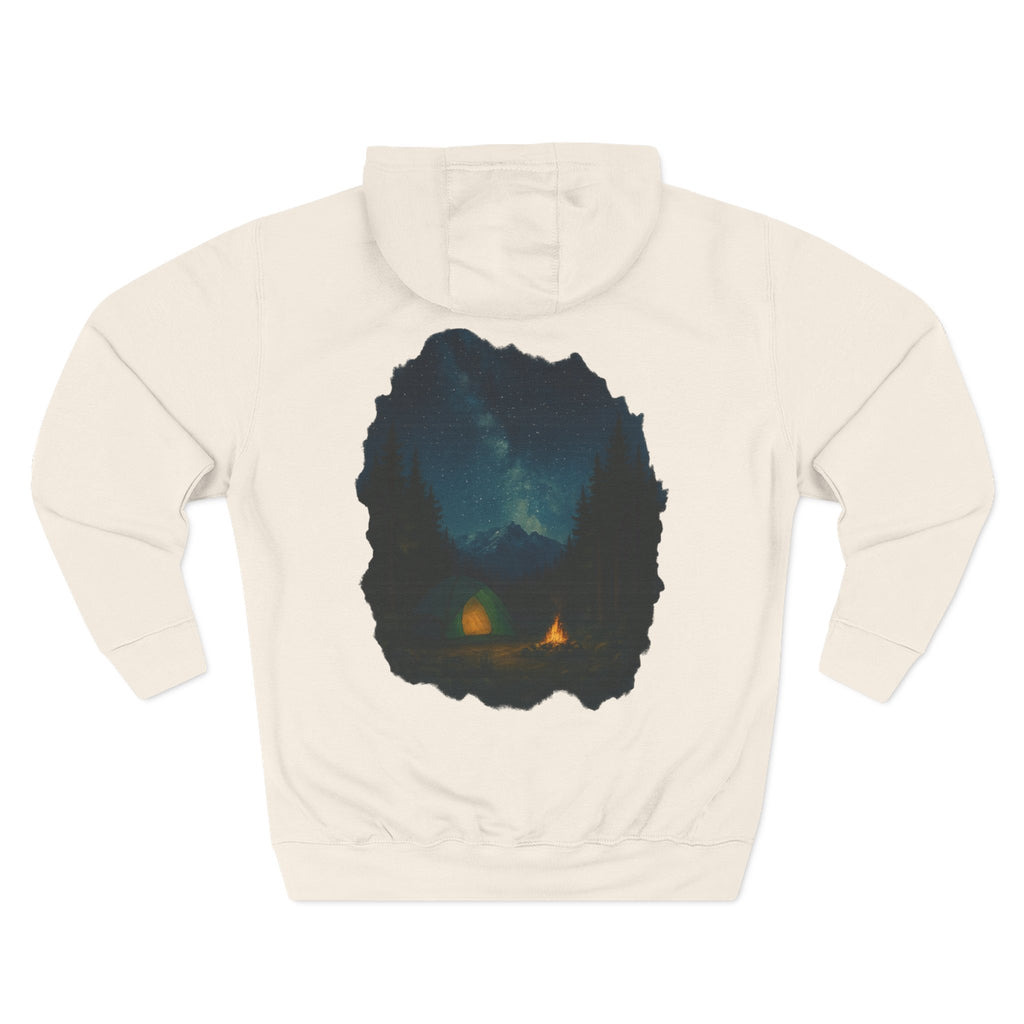Three-Panel Fleece Hoodie - Cozy Campfire Nights Camping Sweater, Hiking Adventure Pullover, Wilderness Mountain Camper Gift