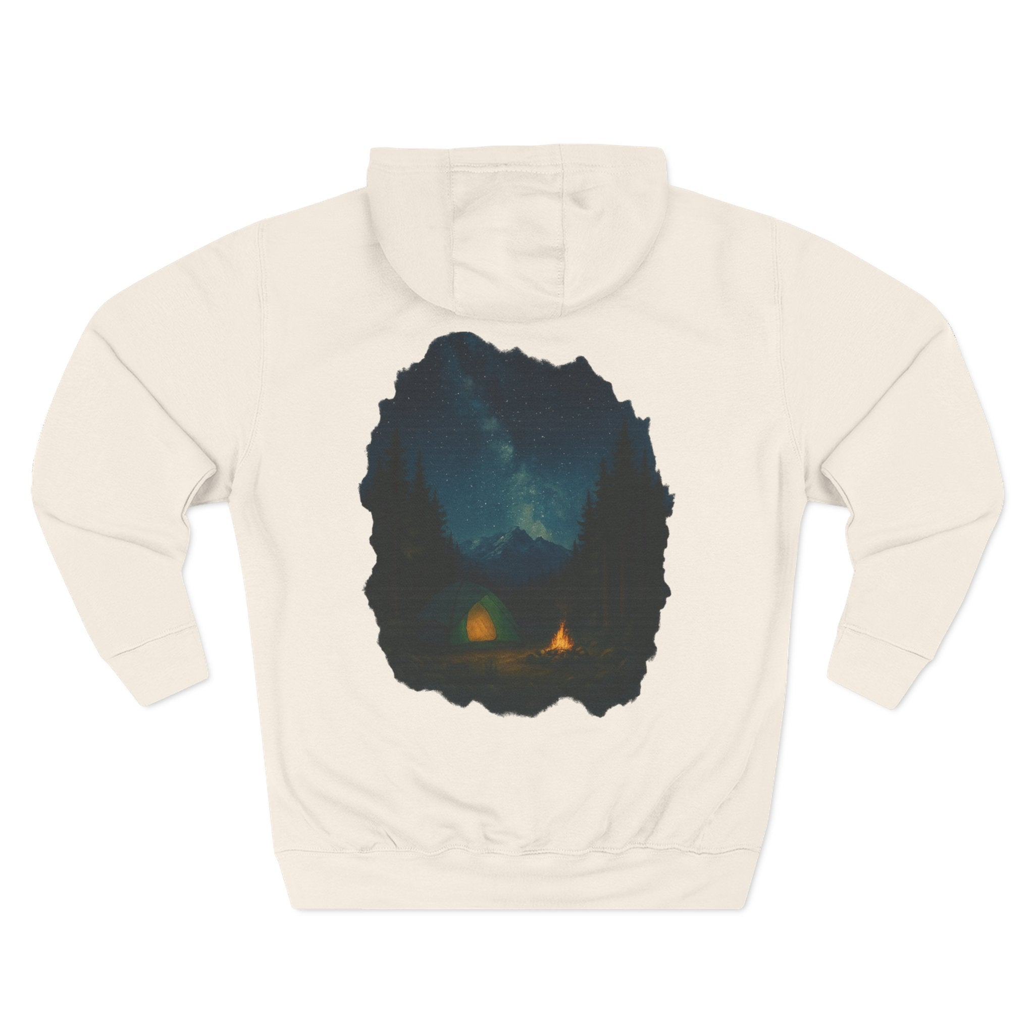 Three-Panel Fleece Hoodie - Cozy Campfire Nights Camping Sweater, Hiking Adventure Pullover, Wilderness Mountain Camper Gift