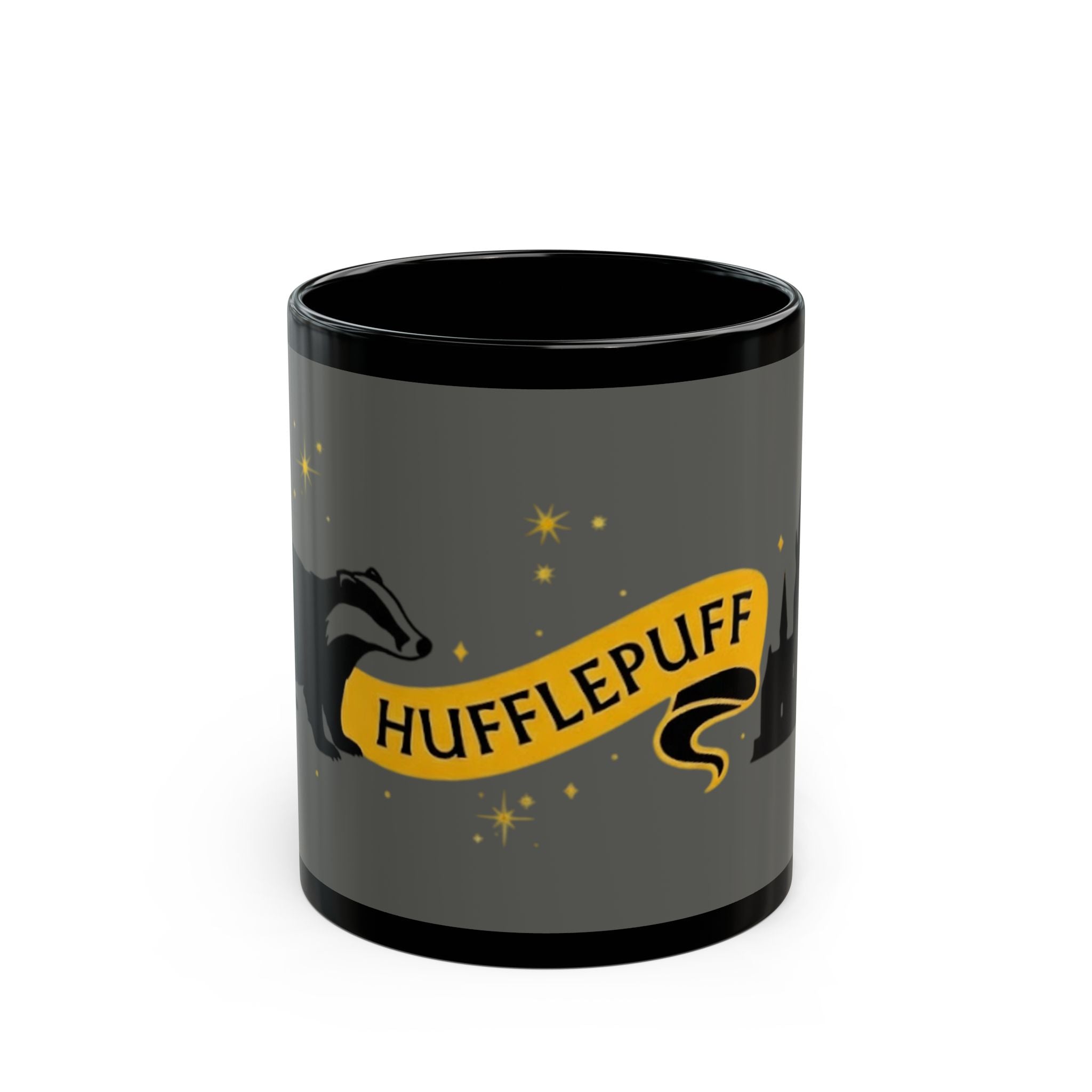 Hufflepuff Inspired Badger Mug | Black Ceramic Coffee Cup