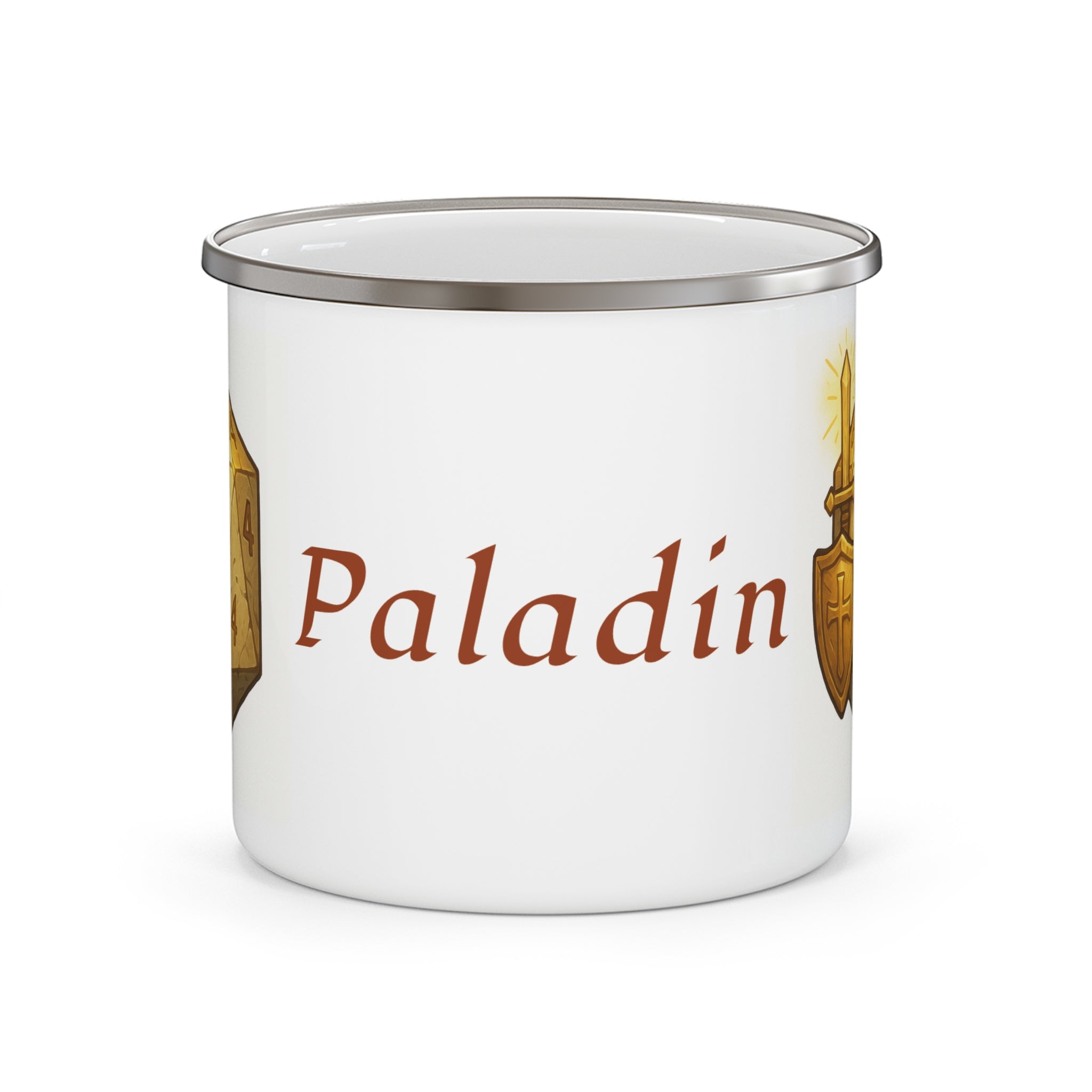 Paladin D20 Enamel Mug — Faith, Steel, and a Natural 20