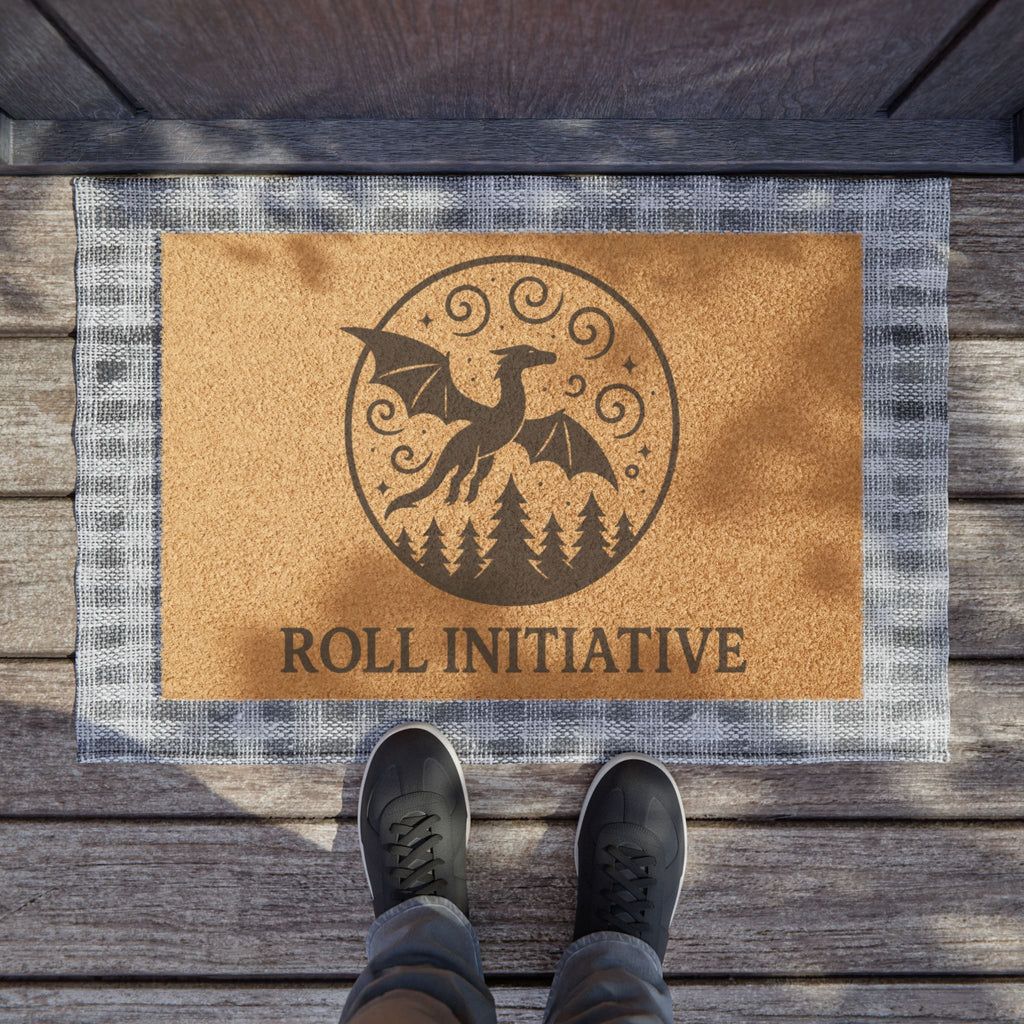 Fantasy-Themed Doormat with Dragon Design, Perfect for Gamers, Home Decor, Gift for D&D Lovers, Unique Welcome Mat