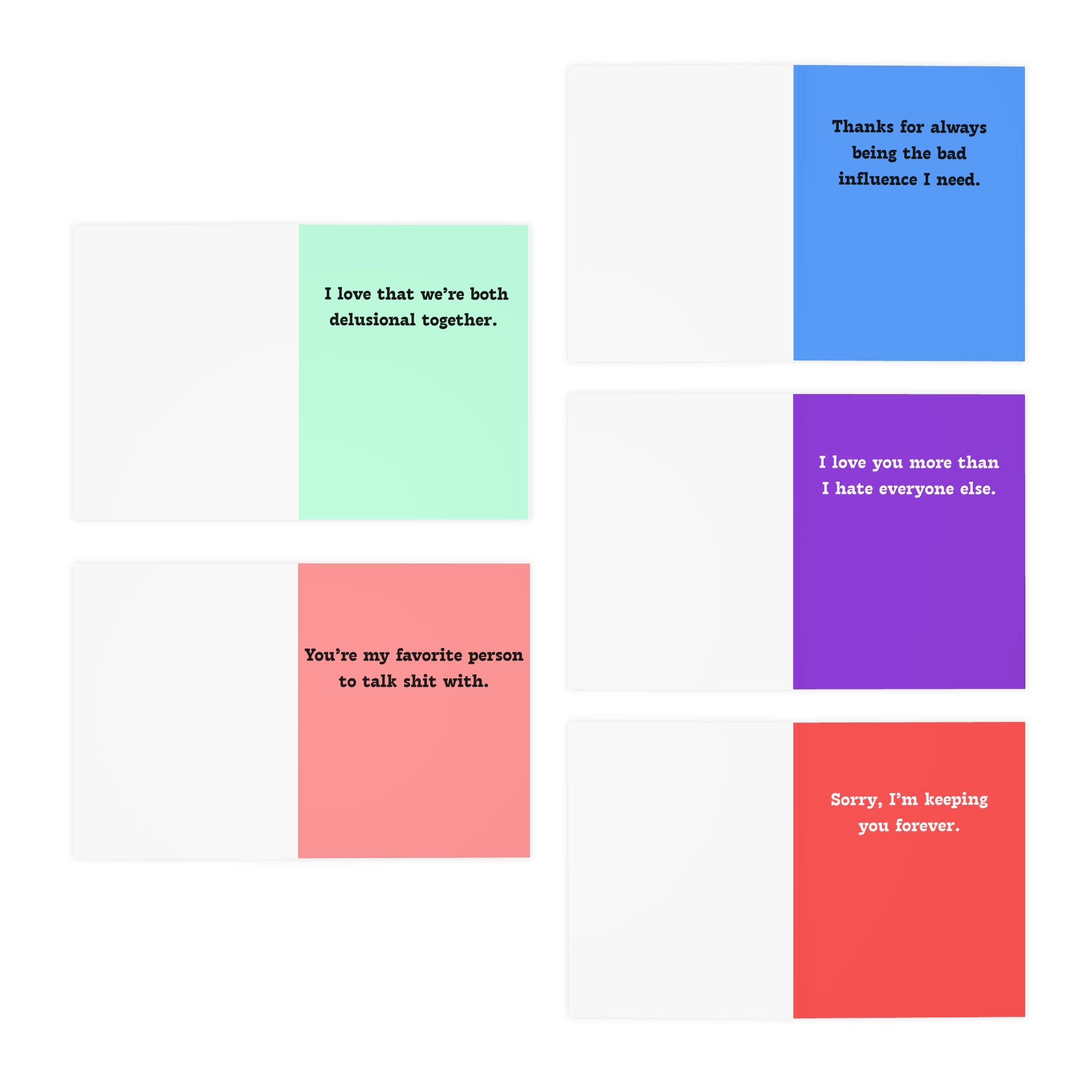 Best Friends Funny Sarcastic Greeting Cards (Group 1) — 5-Pack for Besties