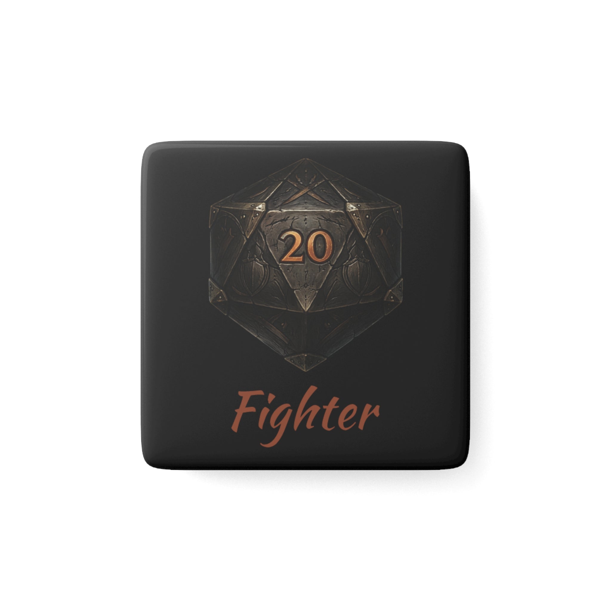 D20 Fighter Porcelain Square Magnet — RPG Tabletop Gamer Gift
