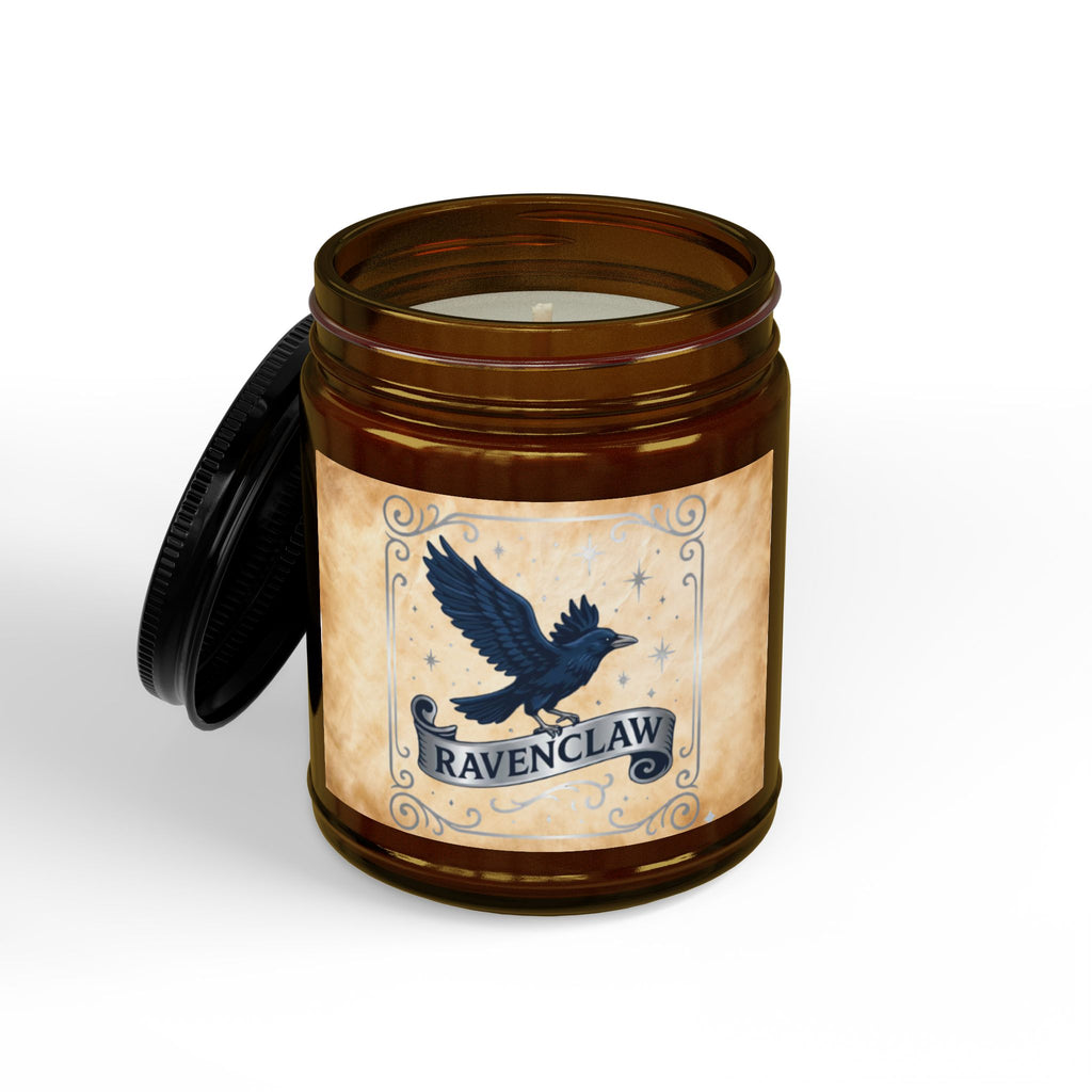 Ravenclaw House Inspired Candle | Blue Raven Emblem | Wisdom & Wit Gift | Amber or Clear Glass | Dark Academia Decor | Book Lover Gift