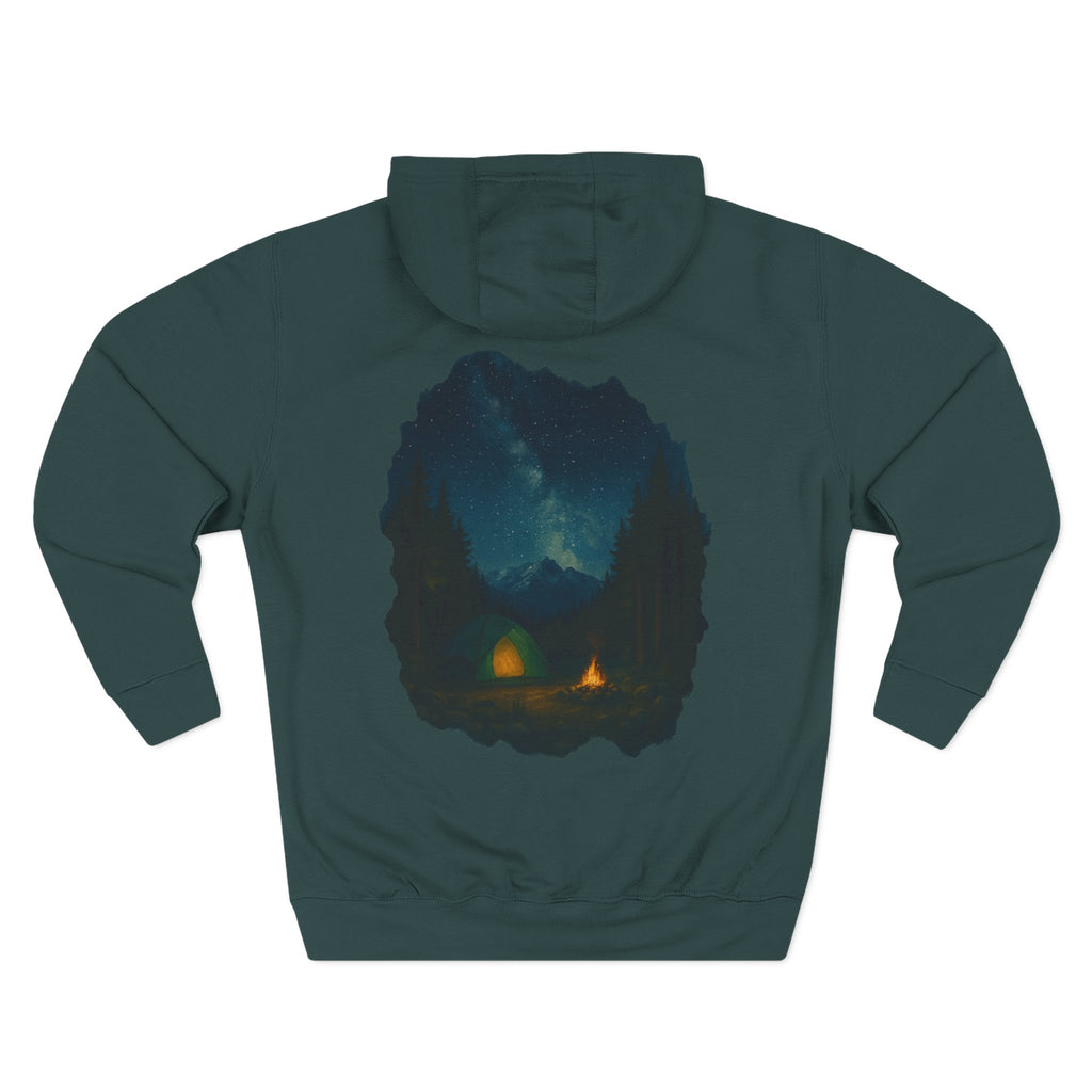 Three-Panel Fleece Hoodie - Cozy Campfire Nights Camping Sweater, Hiking Adventure Pullover, Wilderness Mountain Camper Gift