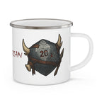 Barbarian D20 Enamel Camping Mug – RPG Dice, Fantasy Gamer Gift