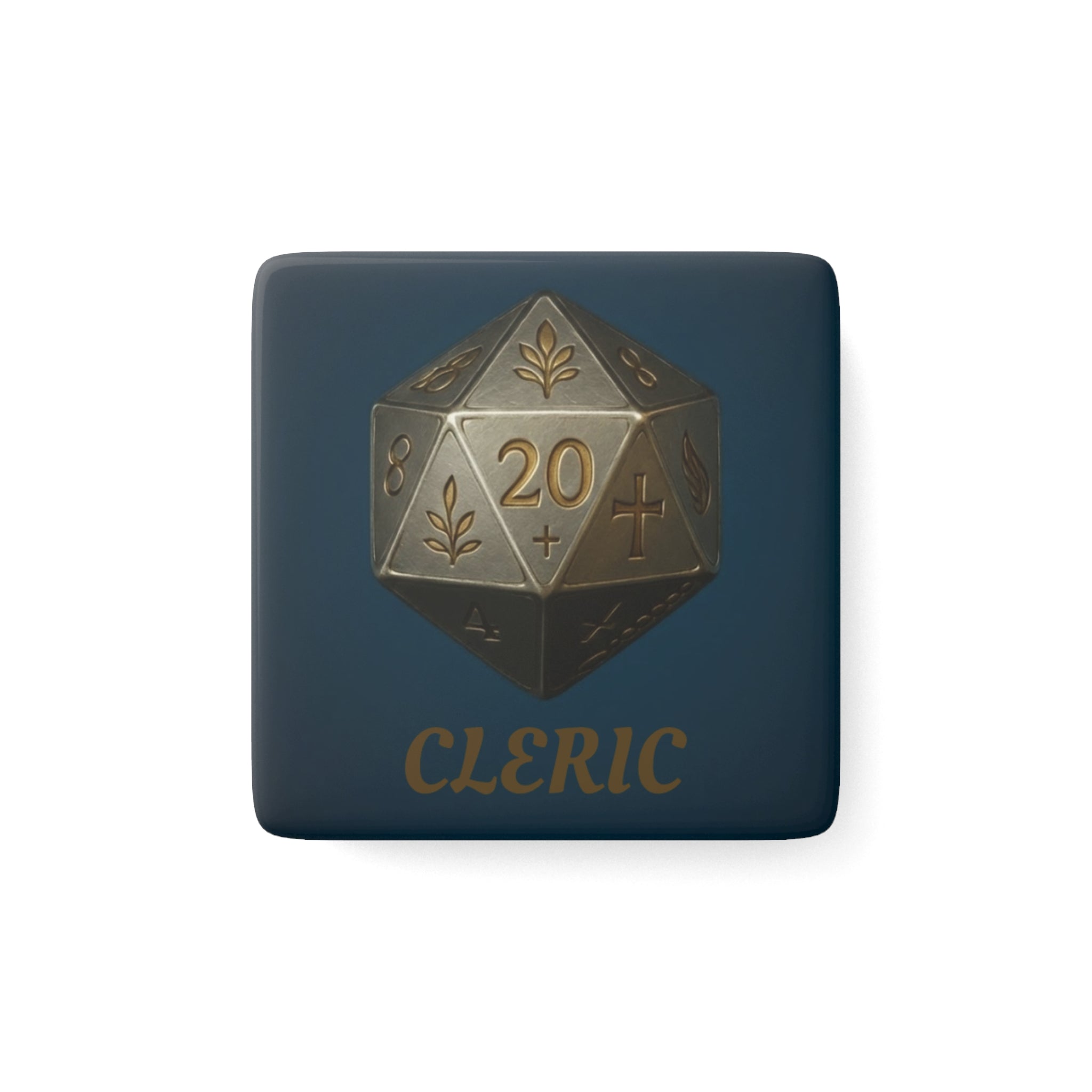 Cleric D20 Porcelain Square Magnet — RPG Dice Magnet for Tabletop Gamers