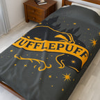 Hufflepuff Velveteen Plush Blanket | Hogwarts House Throw | Harry Potter Inspired Badger Bedding | Hogwarts House Crest