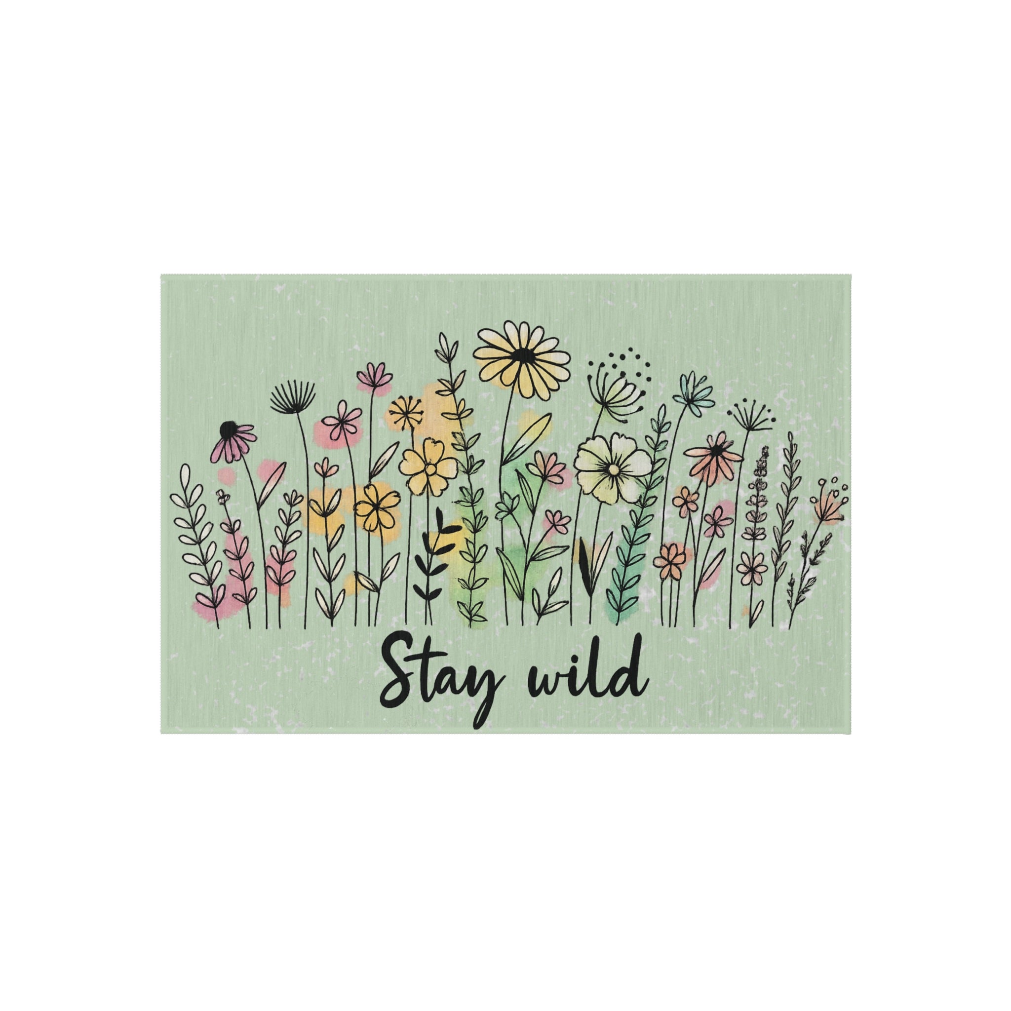 Floral Outdoor Rug - Stay Wild, Bohemian Decor, Patio Mat, Cottage Garden Style, Summer Home Accessory, Gift for Nature Lovers