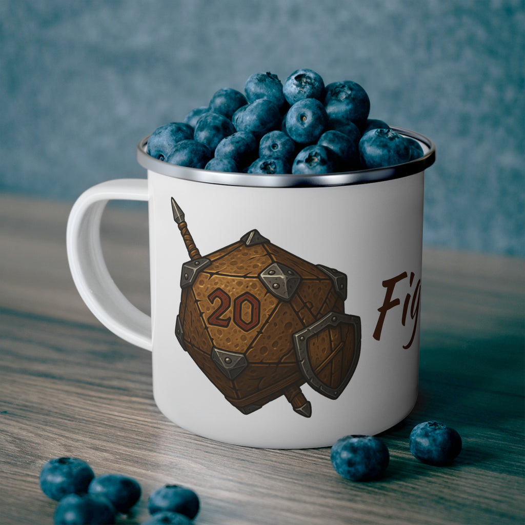 Fighter D20 Enamel  Mug — Fighter’s Resolve