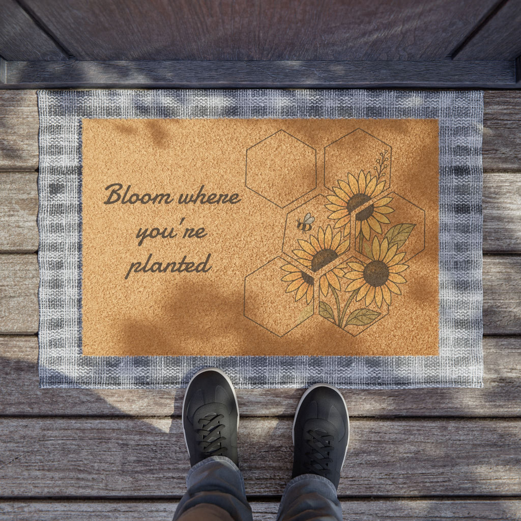 Sunflower Welcome Doormat | Bloom Where You're Planted | Sunflower Welcome Mat | Housewarming Gift | Farmhouse Entryway Rug