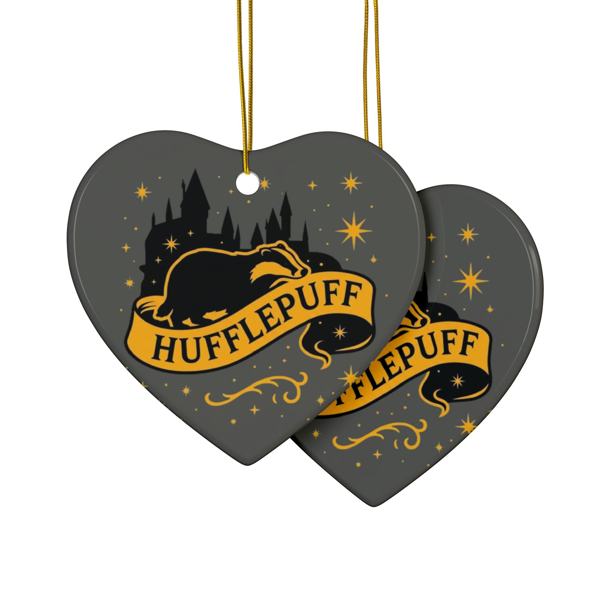 Hufflepuff Badge Ceramic Ornament |Yellow & Black Harry Potter Christmas Decor | Loyal and True Gift