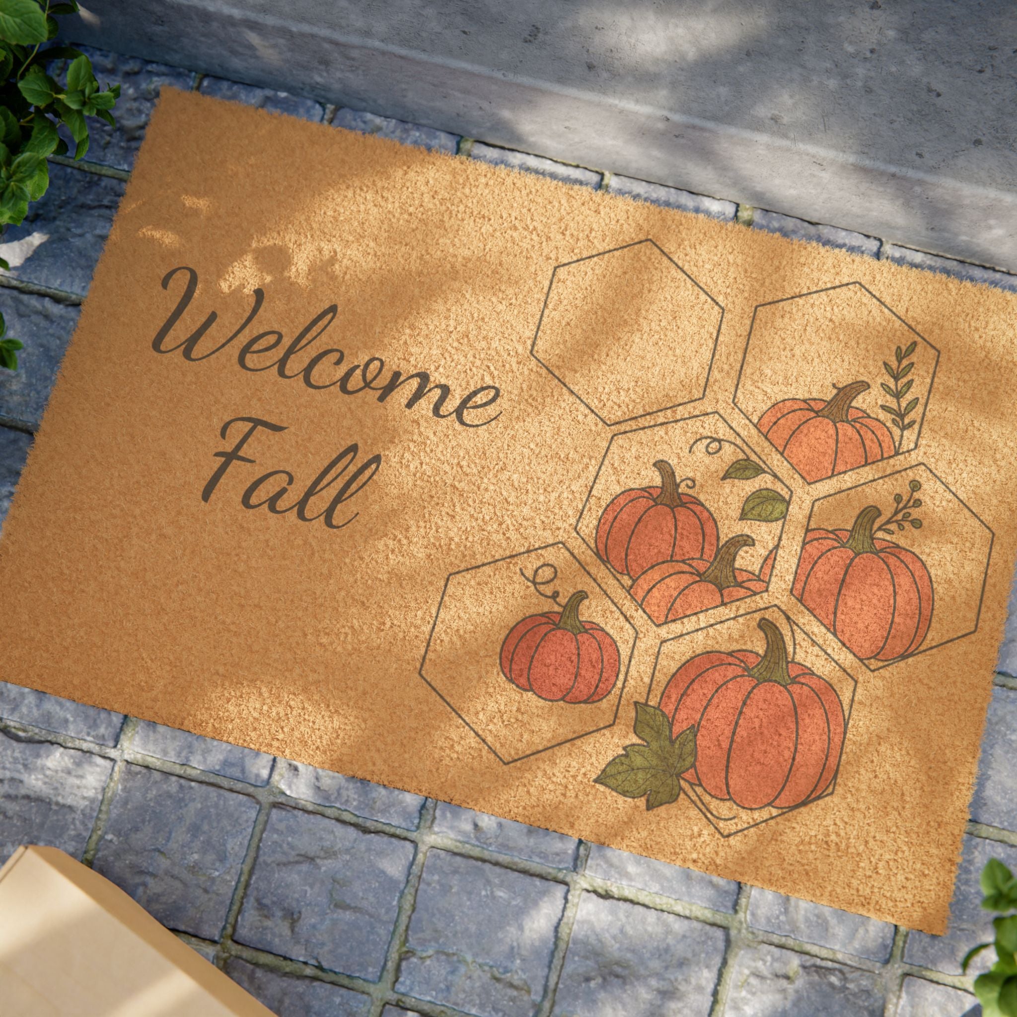 Autumn Welcome Doormat, Fall Entry Rug, Rustic Home Decor, Seasonal Front Porch | Farmhouse Front Porch Decor | Pumpkin Autumn Entryway Mat