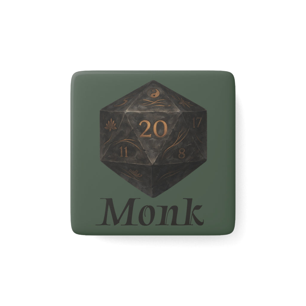 Monk D20 Porcelain Magnet — RPG Dice Square Magnet