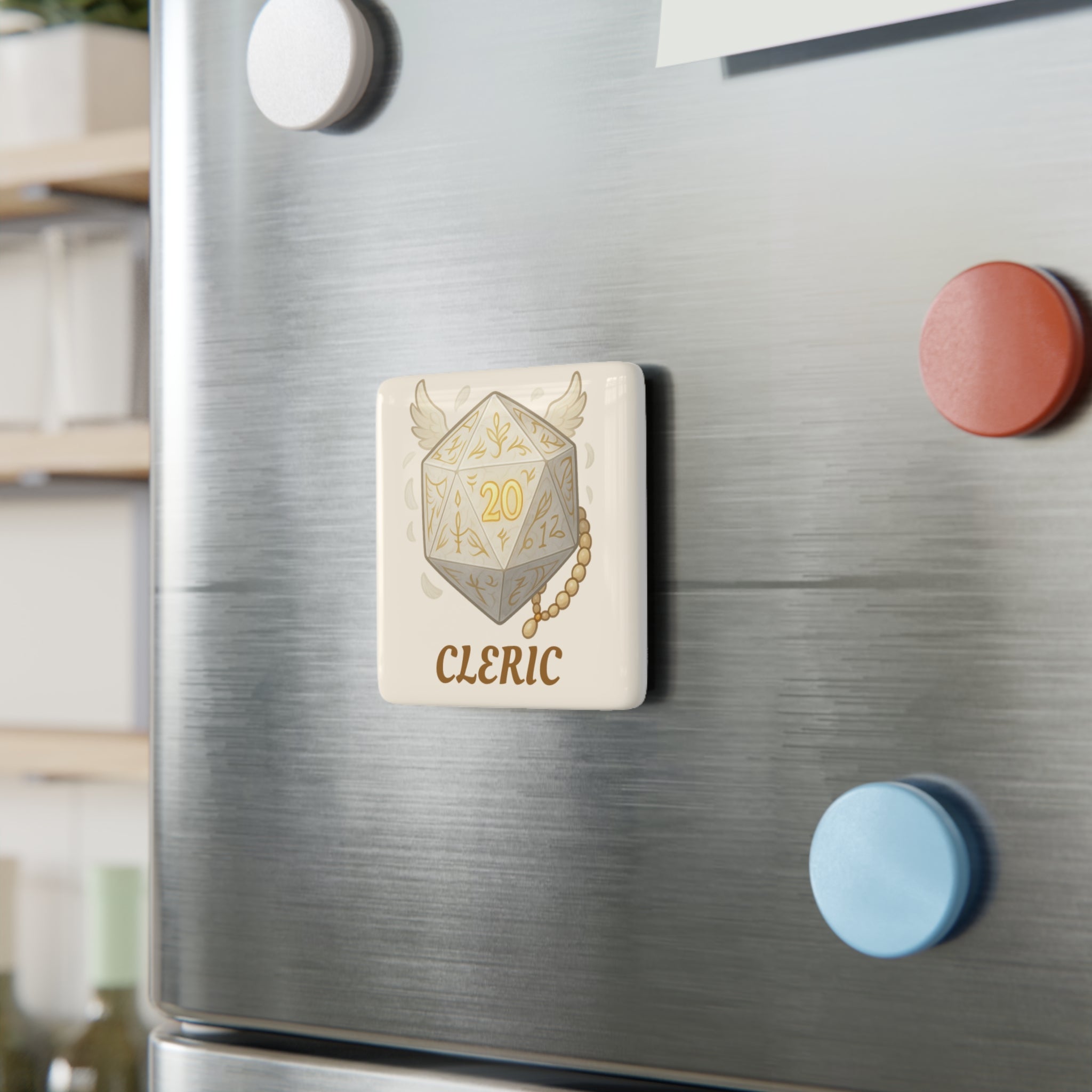 Cleric D20 Porcelain Magnet — RPG Dice Faithful Character Gift