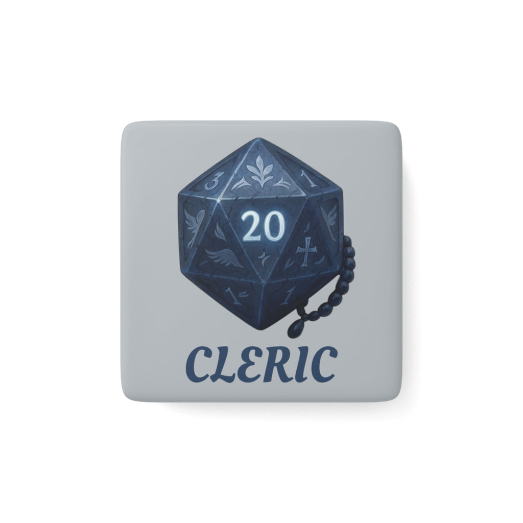 Cleric D20 Porcelain Magnet — RPG Dice Faithful Square Magnet