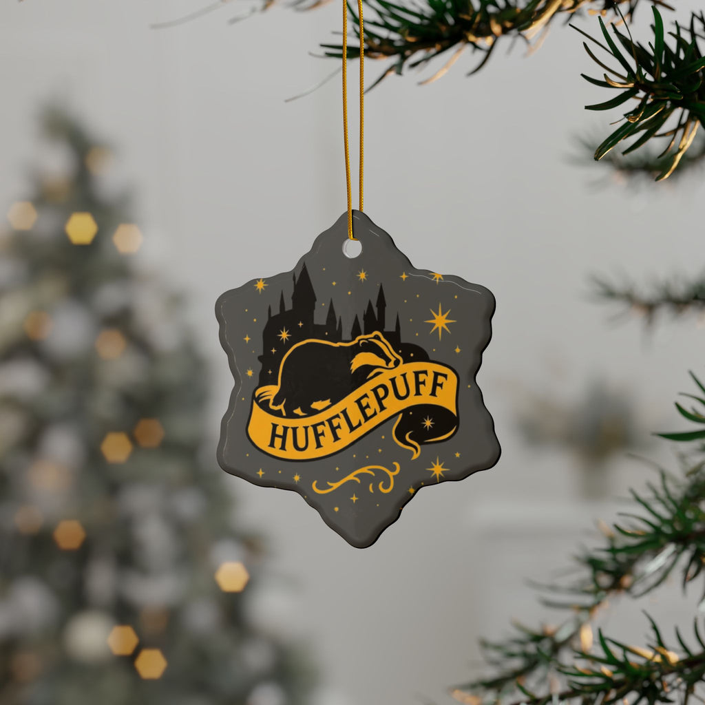 Hufflepuff Badge Ceramic Ornament |Yellow & Black Harry Potter Christmas Decor | Loyal and True Gift