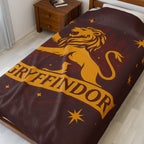 Gryffindor Velveteen Plush Blanket | Hogwarts House Throw | Harry Potter Inspired Lion Bedding | Warm Red & Gold Gift | Soft Fleece Decor