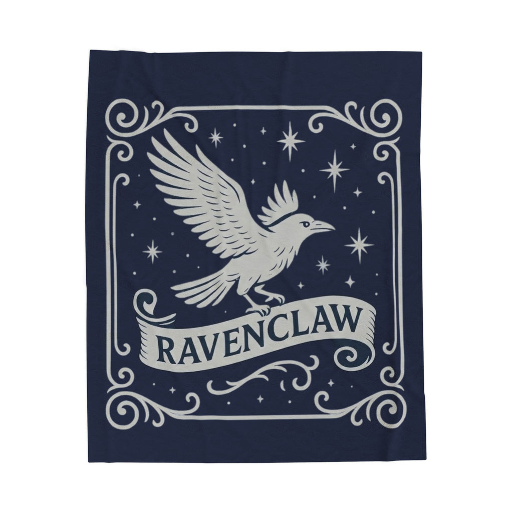 Ravenclaw Emblem Velveteen Plush Blanket | Midnight Blue Celestial Throw