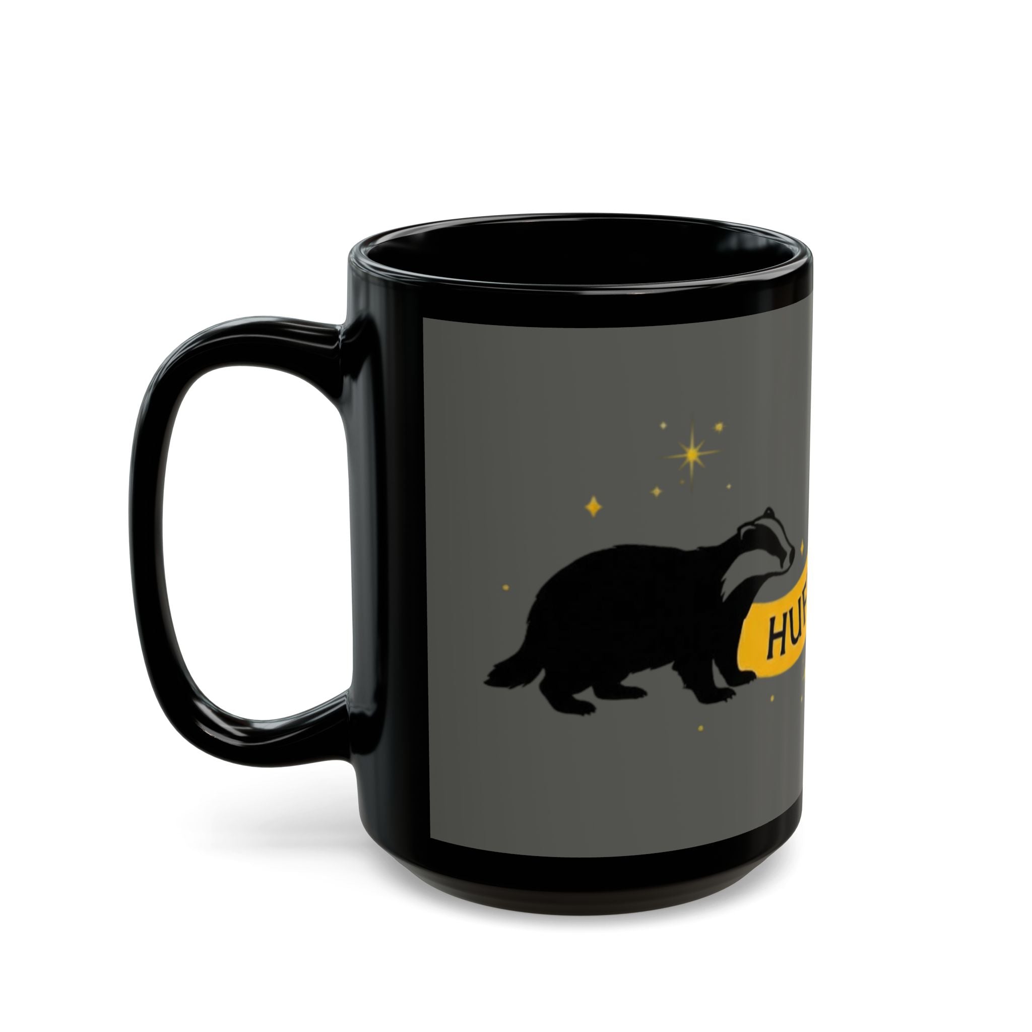 Hufflepuff Inspired Badger Mug | Black Ceramic Coffee Cup
