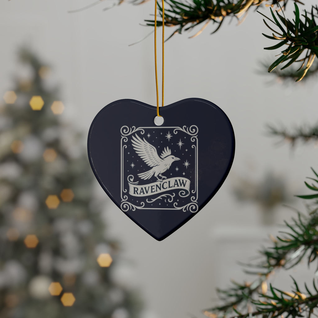 Ravenclaw Crest Inspired Ceramic Ornament | Blue & Silver Christmas Decor | Magic House Decor
