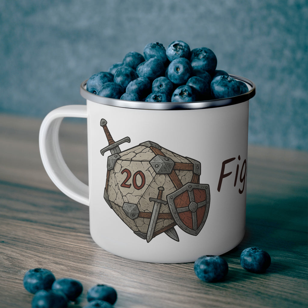 Fighter D20 Enamel Mug — Fighter’s Resolve